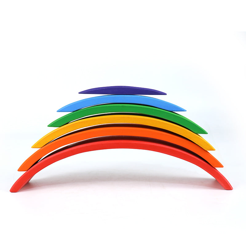 **Pre-order (Ships in 2-3 Weeks)**6-Piece Basswood Rainbow Bridge Building Blocks| Painted & Hand-Stained