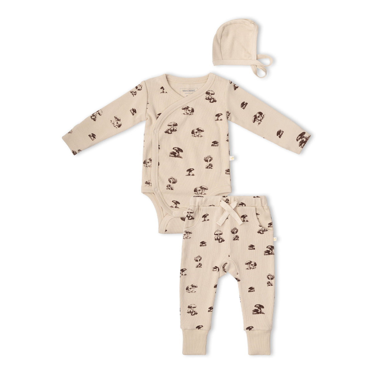 Organic Kimono Onesie & Pants Set - Mushroom