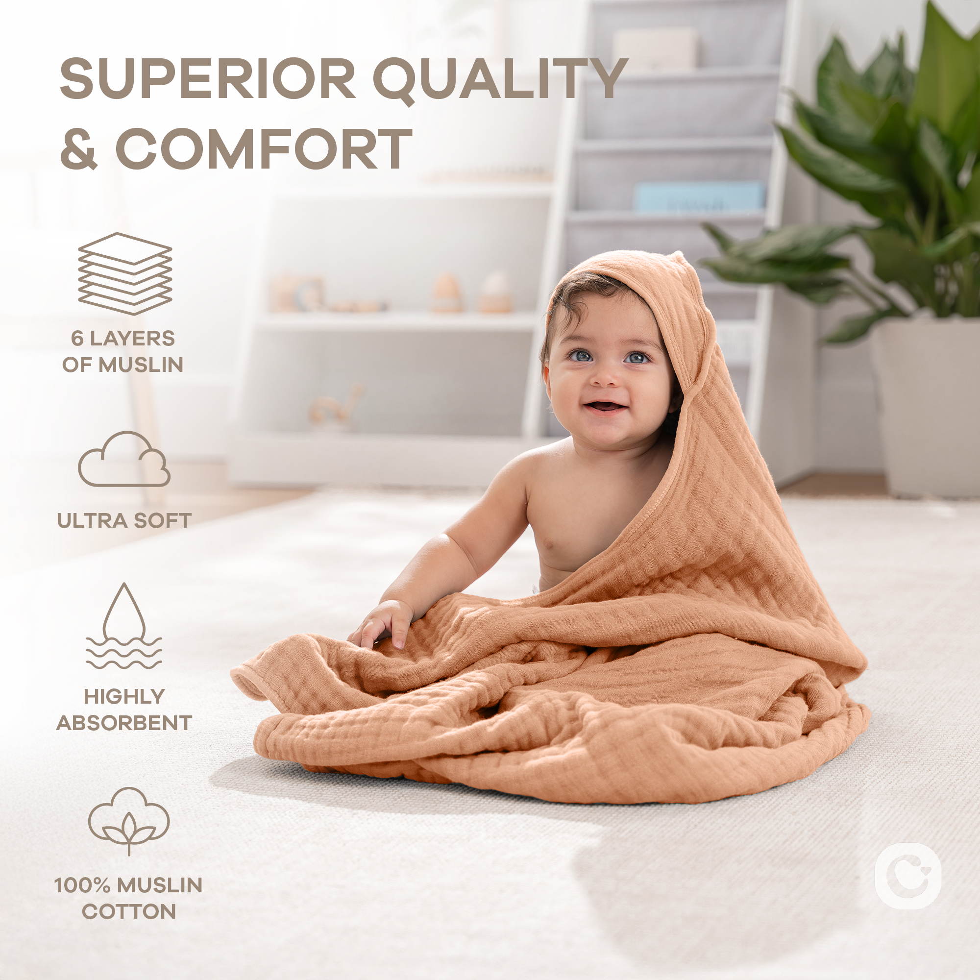 Baby Hooded Towels in Caramel
