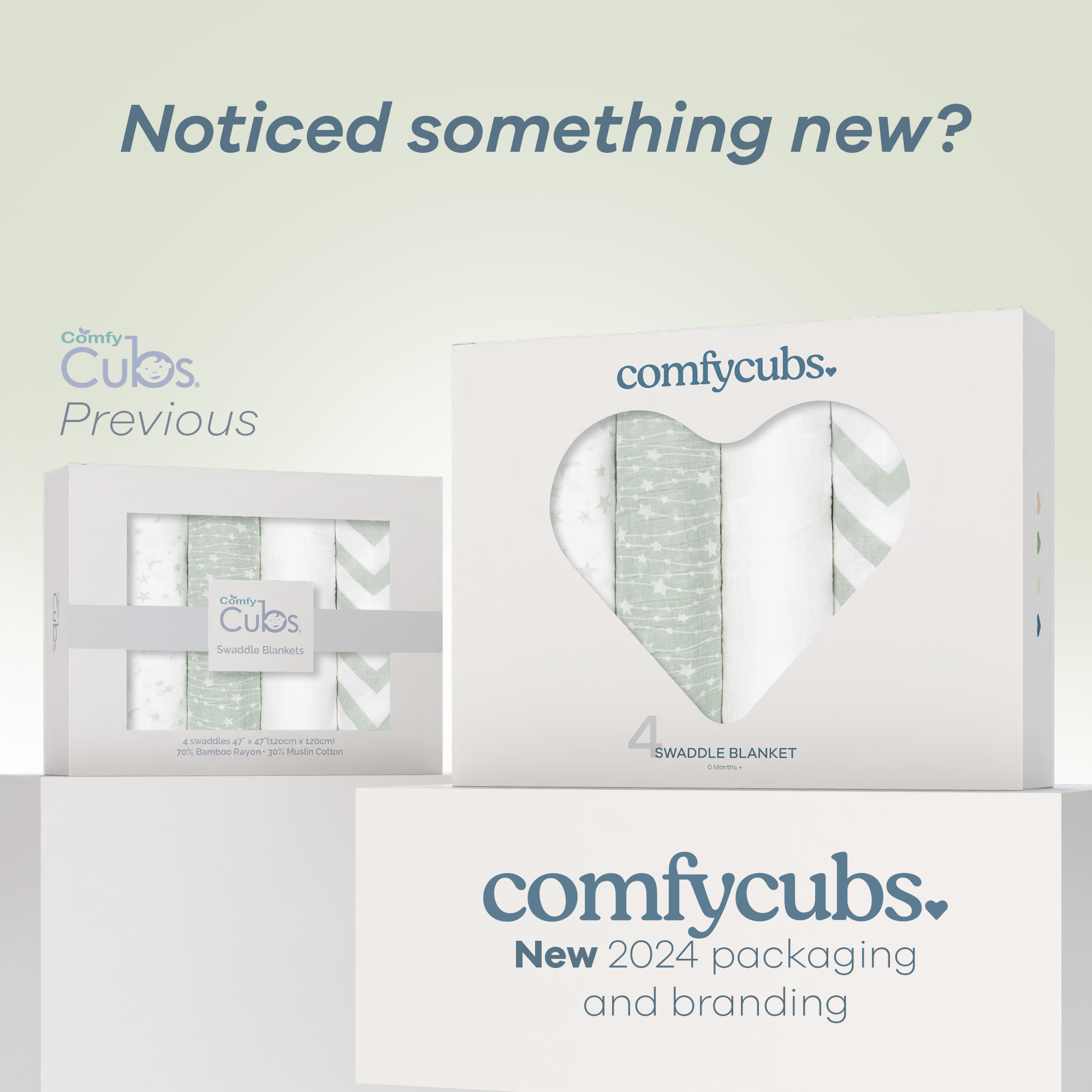 Muslin Swaddle Blankets, 4 Pack by Comfy Cubs - Green