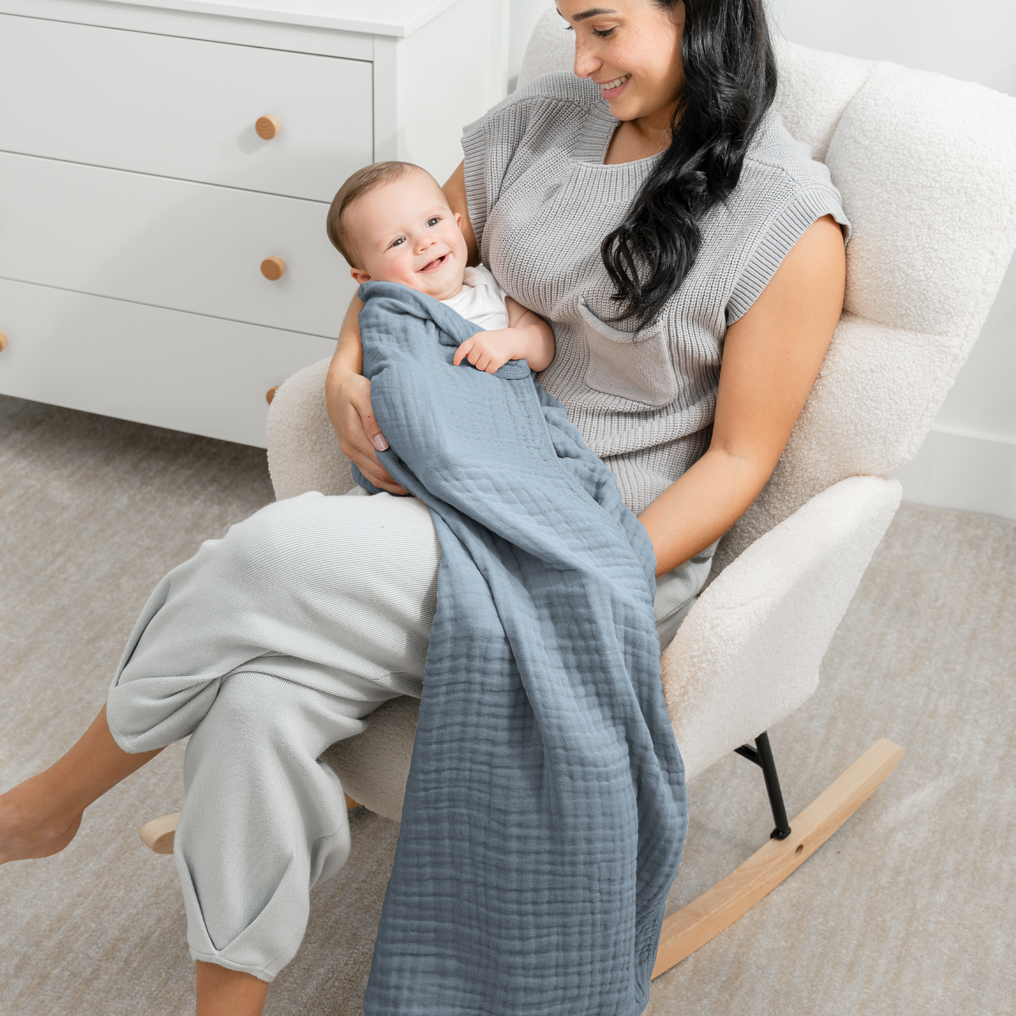 Baby Muslin Blanket by Comfy Cubs in Pacific Blue