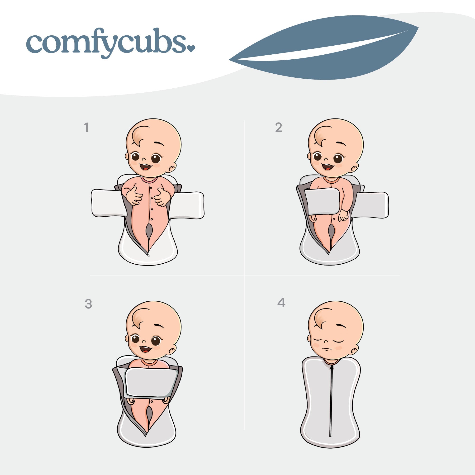 Easy Zipper Swaddle Blankets in Grey