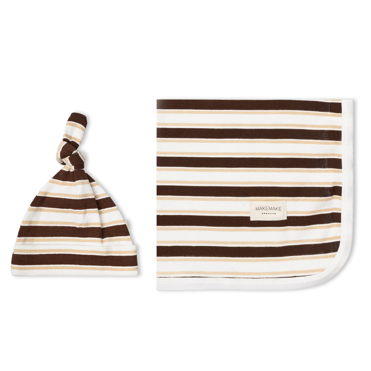 Organic Swaddle Blanket & Hat Set - Cocoa Stripe