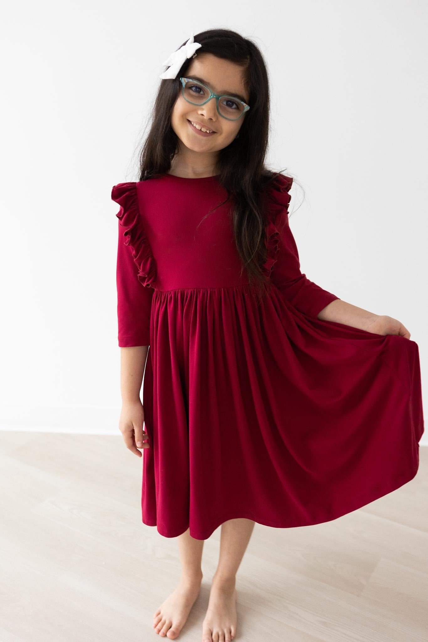 Burgundy Ruffle Twirl Dress