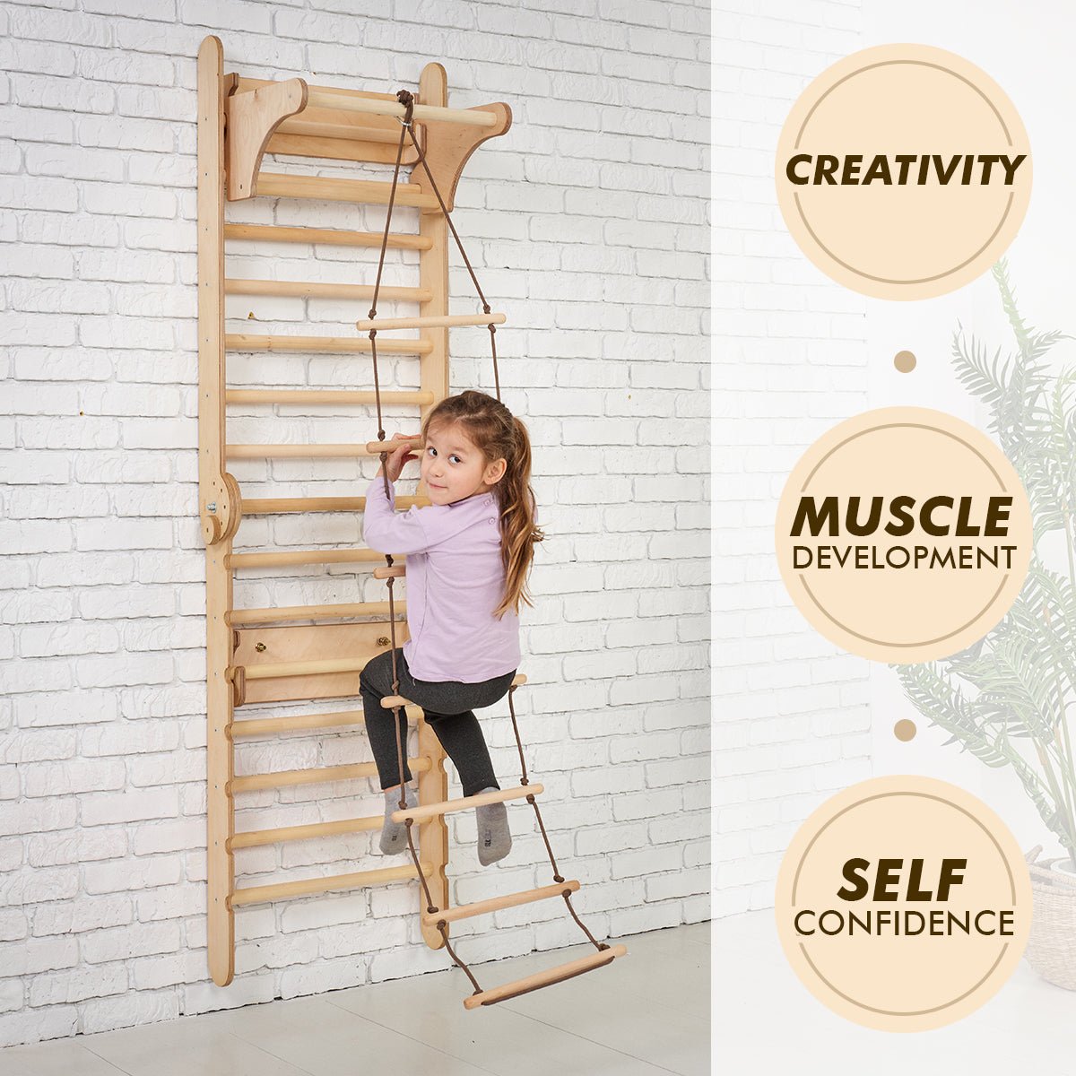 4in1 Climbing Set: Wooden Swedish Wall + Swing Set + Slide Board + Triangle Ladder Swedish wall Goodevas   