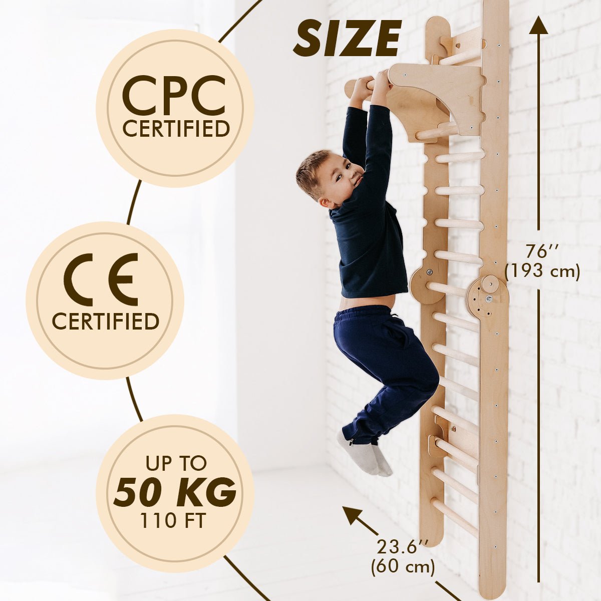 4in1 Climbing Set: Wooden Swedish Wall + Swing Set + Slide Board + Triangle Ladder Swedish wall Goodevas   