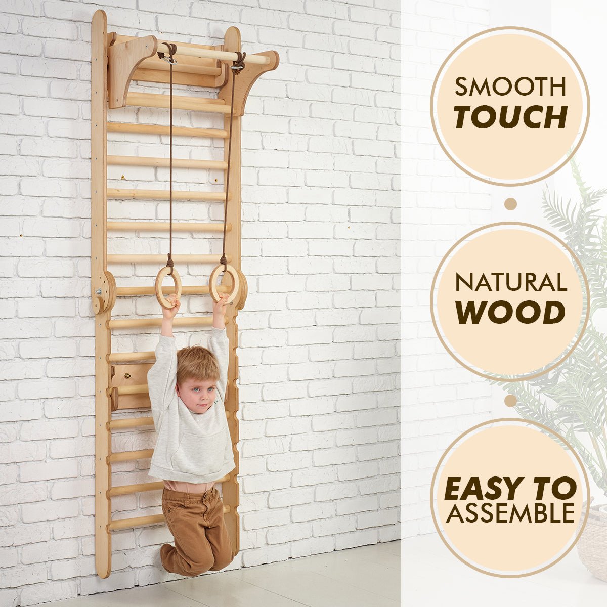 4in1 Climbing Set: Wooden Swedish Wall + Swing Set + Slide Board + Triangle Ladder Swedish wall Goodevas   