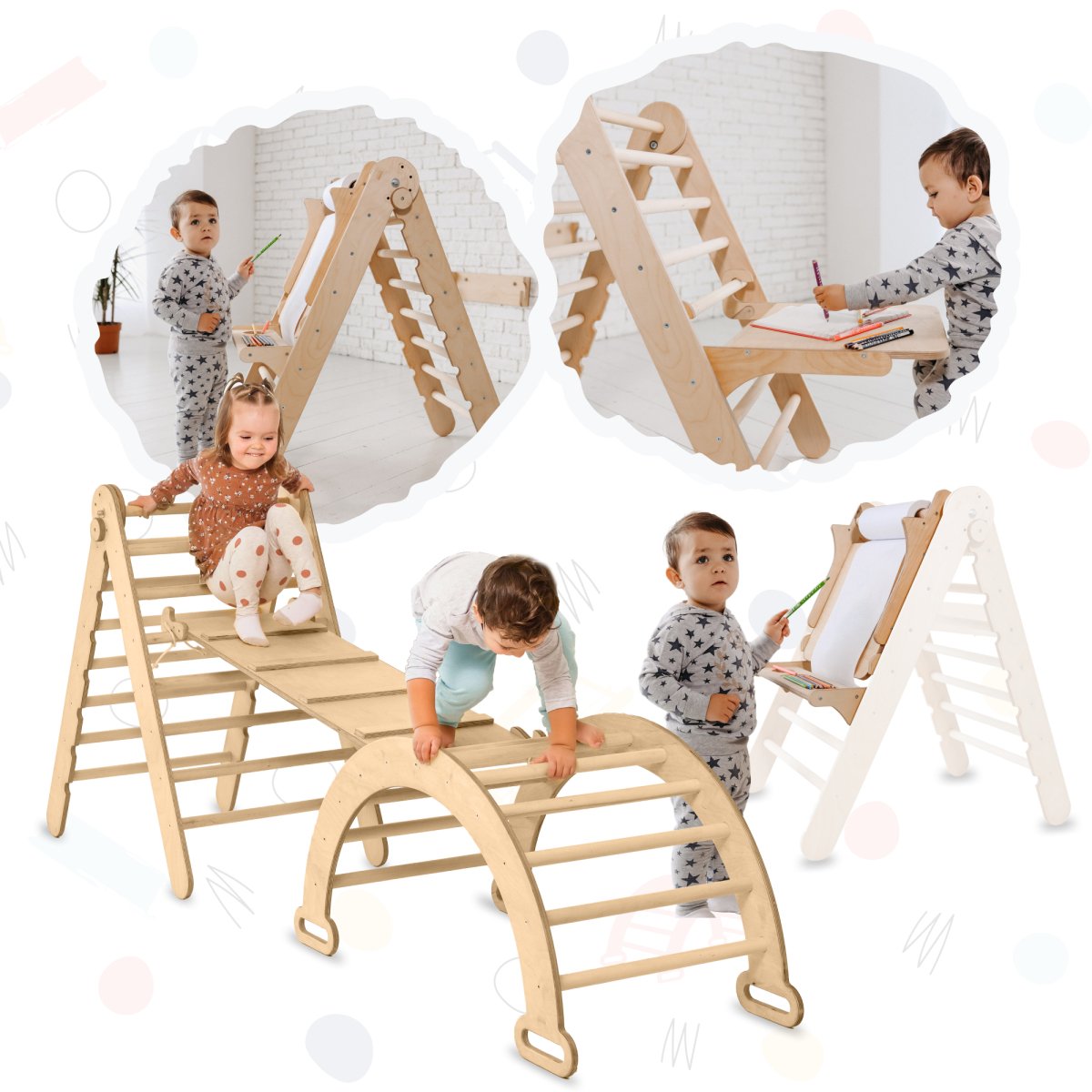 4in1 Montessori Climbing Set: Triangle Ladder + Climbing Arch + Slide Board + Art Addition 4in1 Playsets Goodevas   