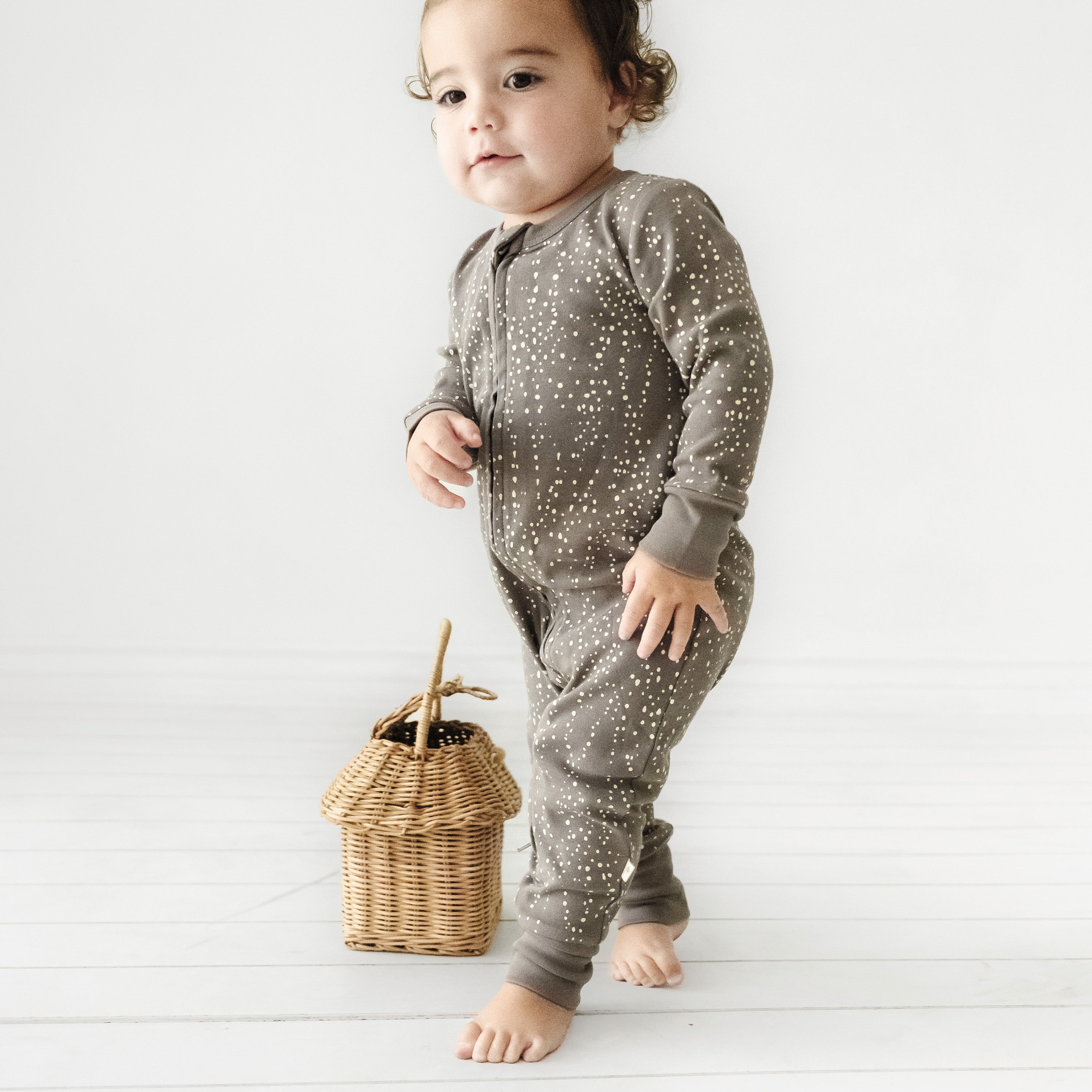 Organic Baby 2-Way Zip Romper - Speckle Zippered Romper Makemake Organics   