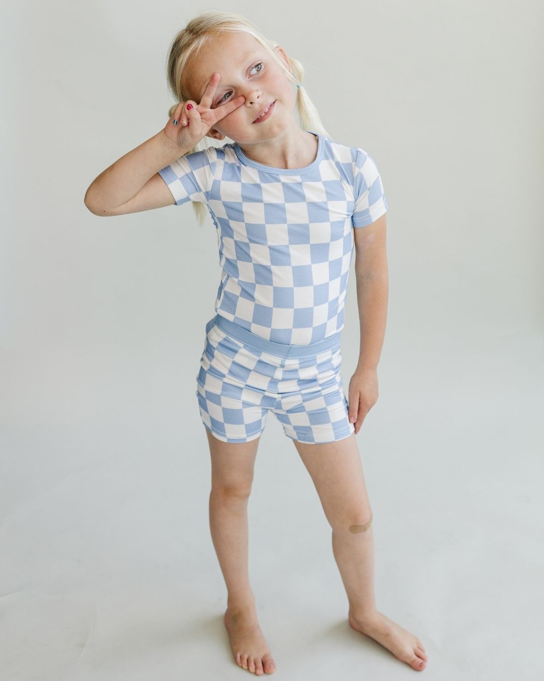 Bamboo Two Piece Shorts Set | Blue Checkered