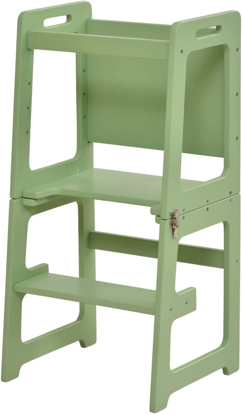 Date - 4 in 1 Kitchen Tower, Desk, Step Stool and Chalkboard Indoor Avenlur.com Green  