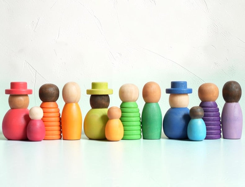 **Pre-order (Ships in 1-2 Weeks)**12 Pcs STAINED Wooden “Together” Peg Dolls Set