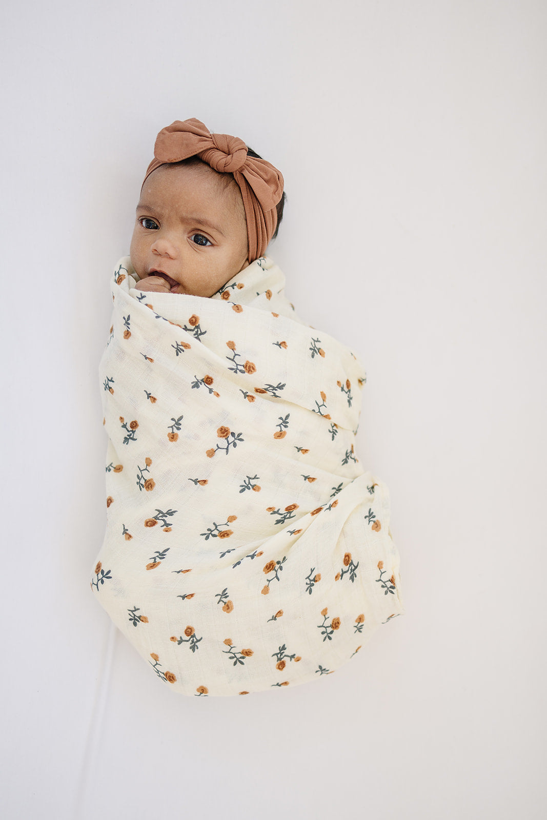 Cream Floral Muslin Swaddle Blanket  Mebie Baby   