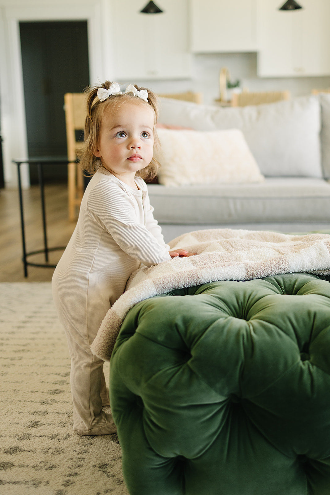 Taupe Checkered Plush Blanket  Mebie Baby   