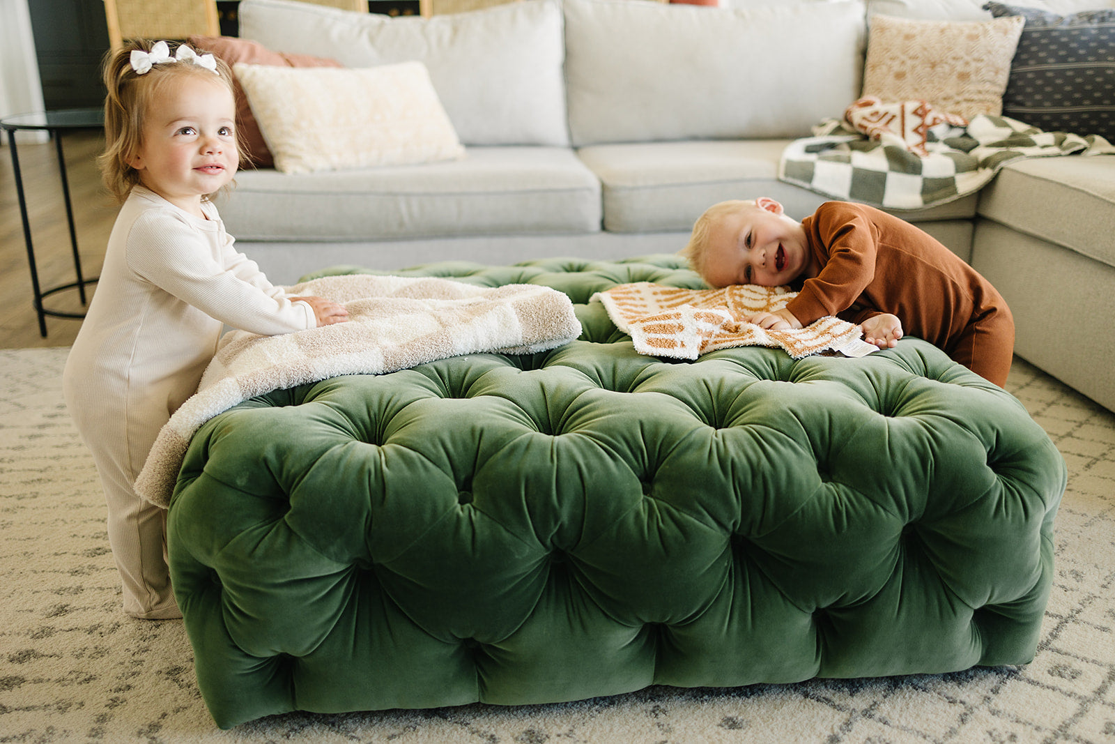 Taupe Checkered Plush Blanket  Mebie Baby   