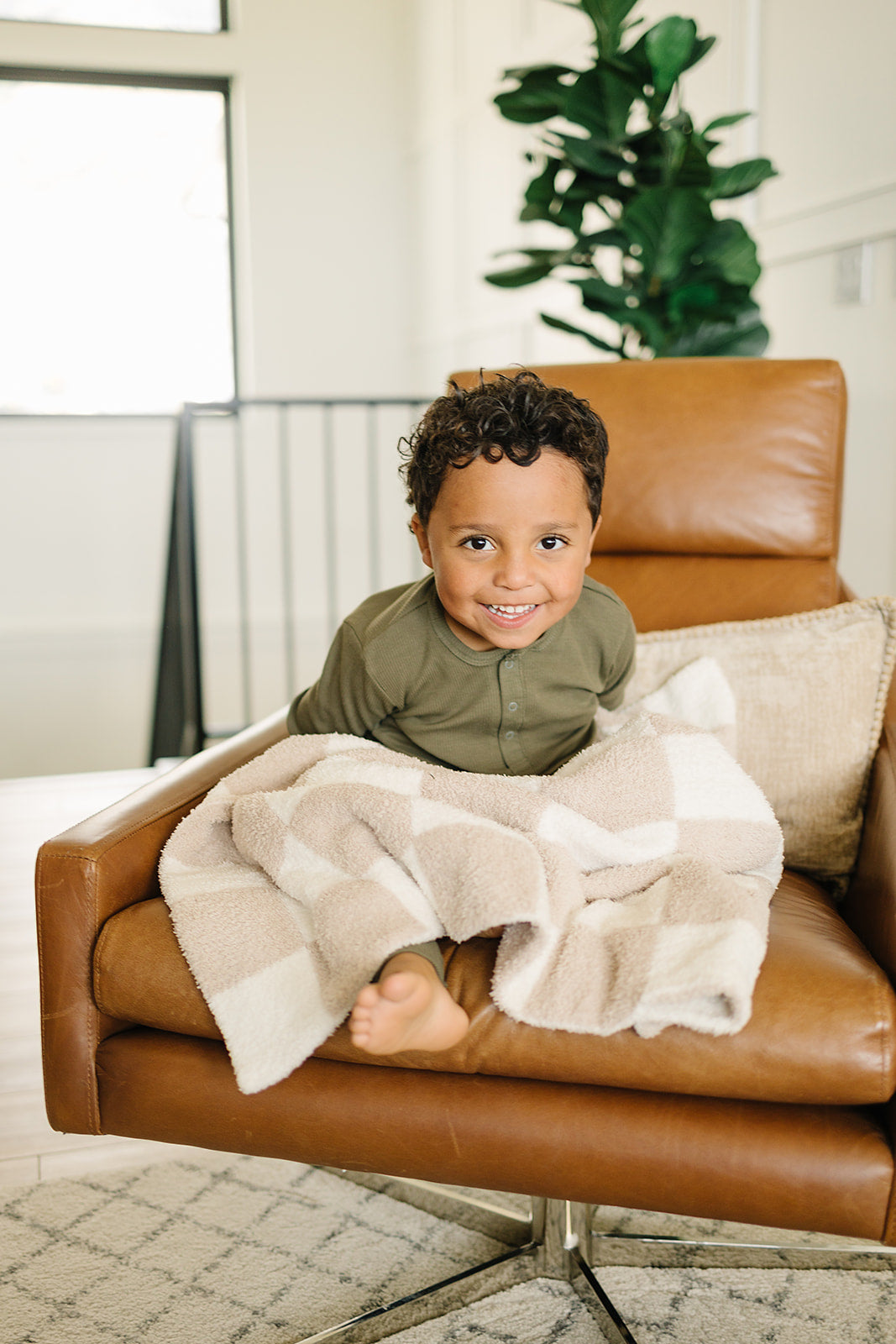 Taupe Checkered Plush Blanket  Mebie Baby   