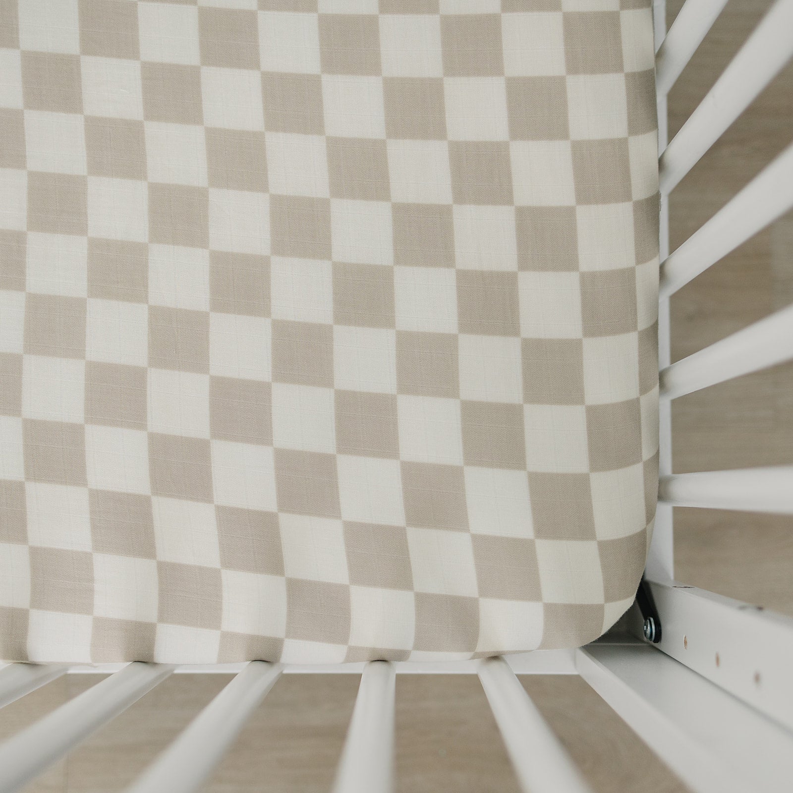 Taupe Checkered Muslin Crib Sheet  Mebie Baby   