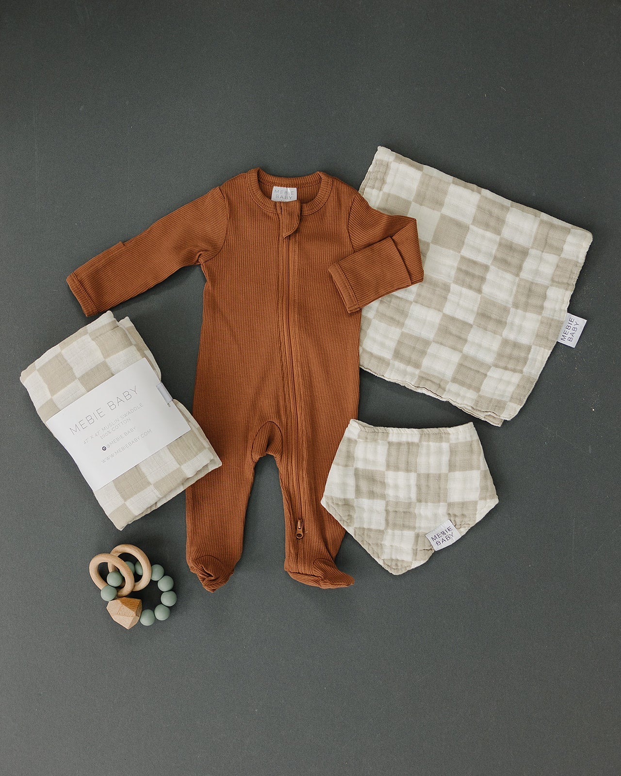 Taupe Checkered Muslin Burp Cloth  Mebie Baby   