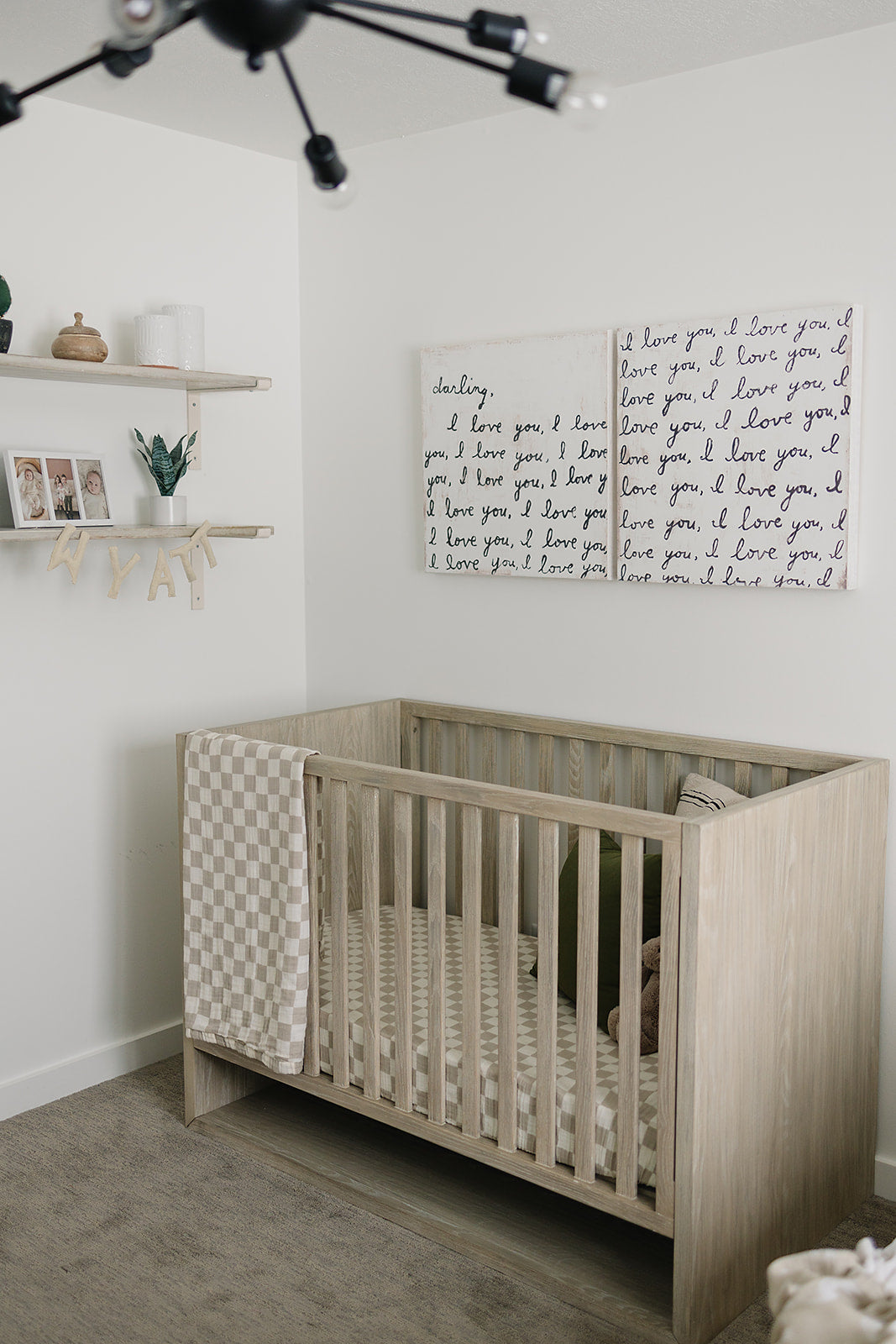 Taupe Checkered Muslin Crib Sheet  Mebie Baby   