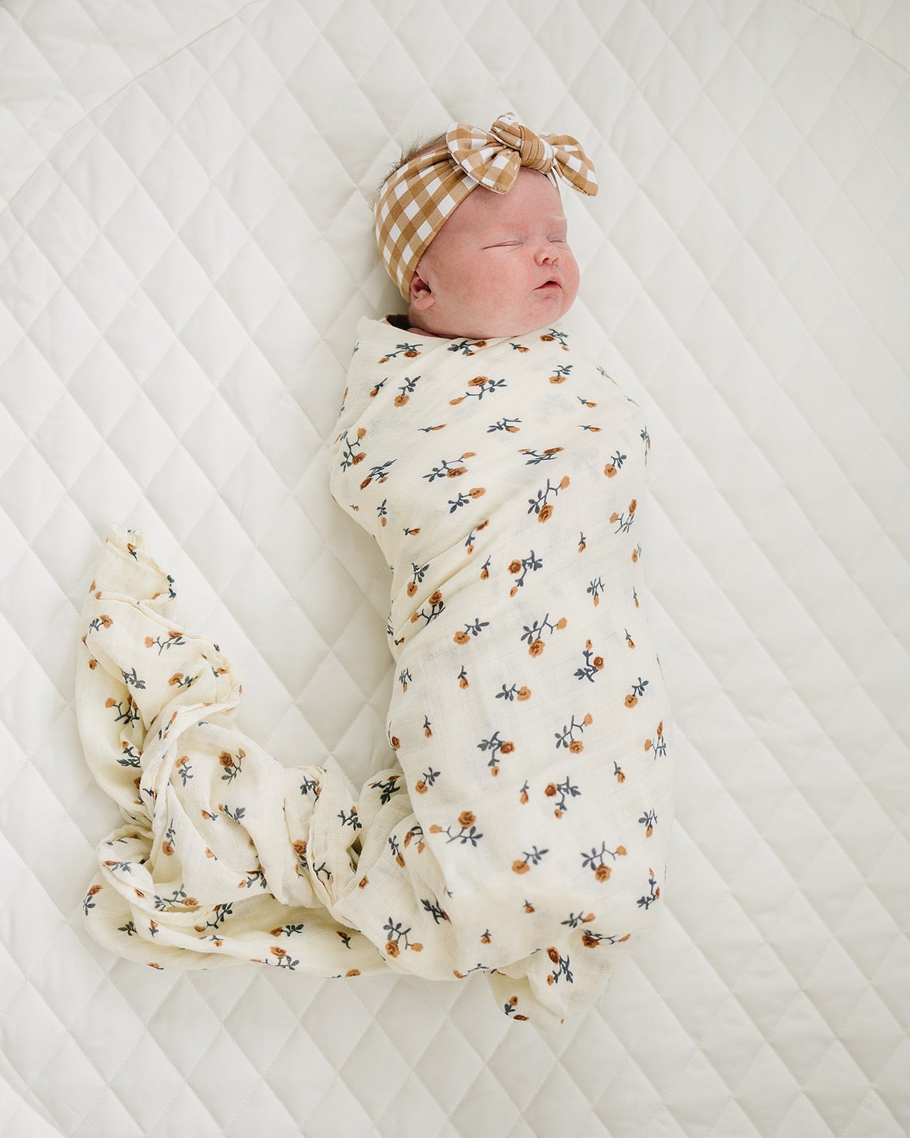 Cream Floral Muslin Swaddle Blanket  Mebie Baby   