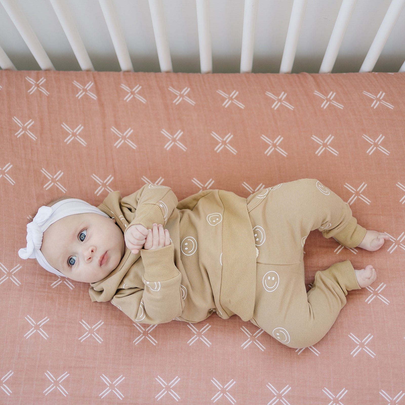 Just Peachy Muslin Crib Sheet  Mebie Baby   