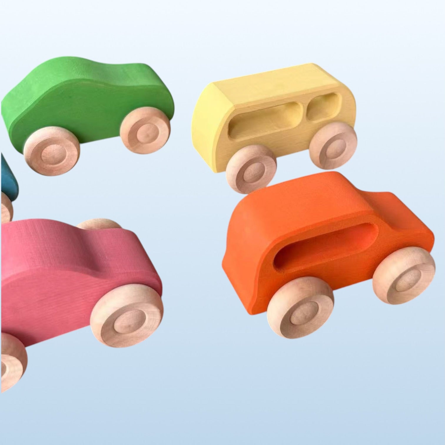 **Pre-order (Ships in 2-3 Weeks)**7-Piece Wooden Rainbow Cars Set with 3 Peg Dolls | Stained Basswood or Painted Beechwood
