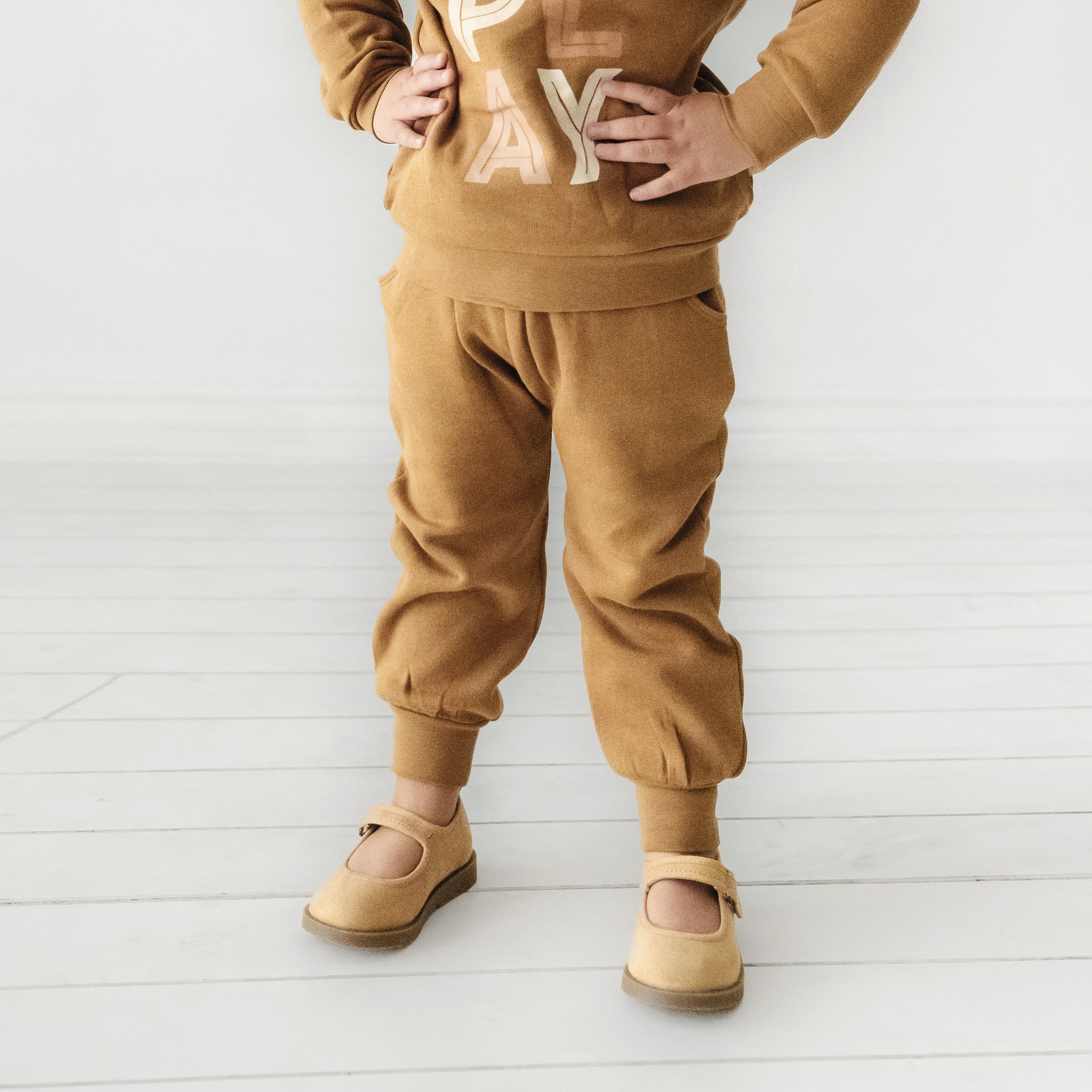 Organic Baby Toddler Jogger Pants - Tan Jogger Pants Makemake Organics   