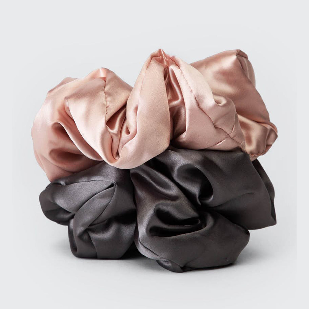 Blush & Gray Satin Pillow Scrunchies 2pc Set