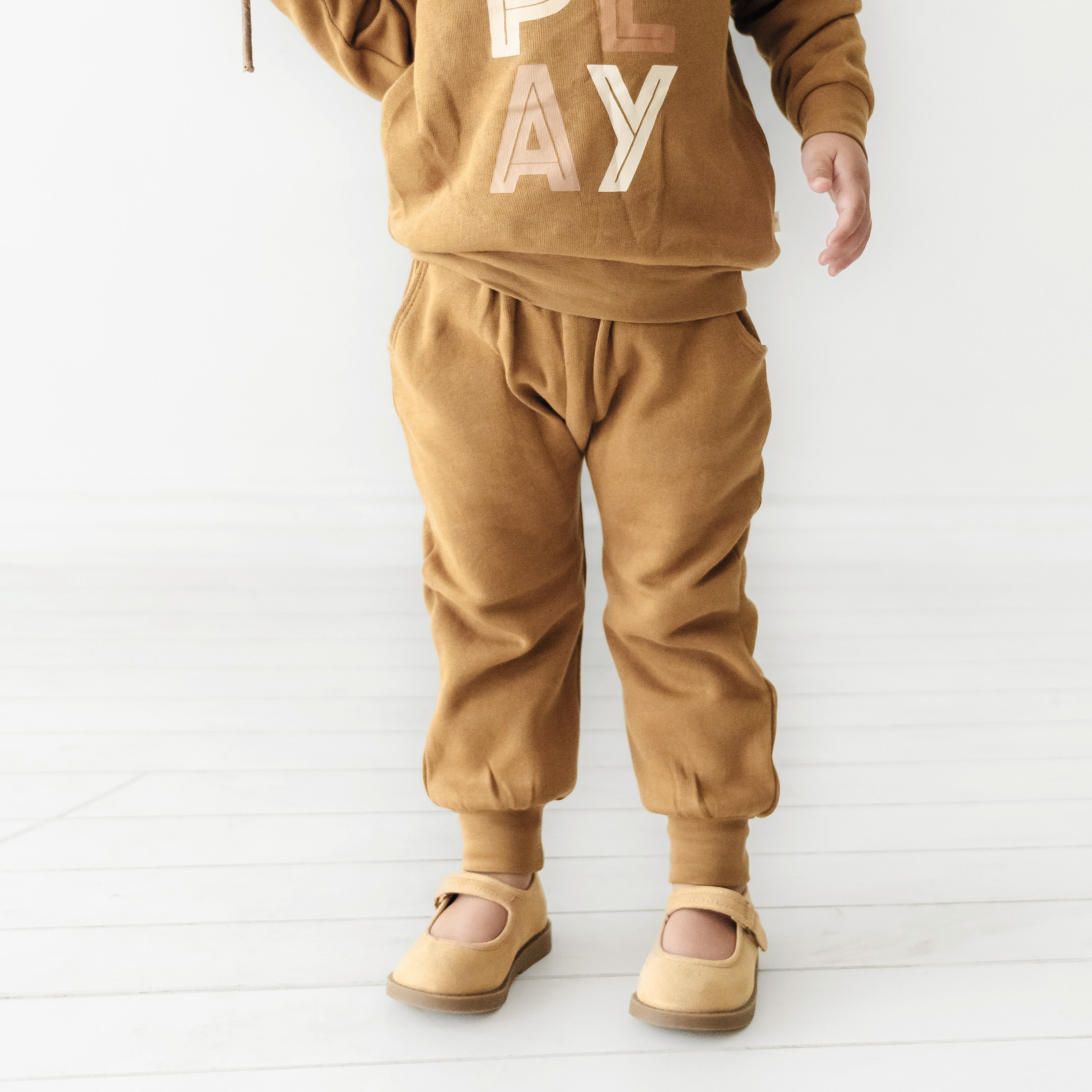 Organic Baby Toddler Jogger Pants - Tan Jogger Pants Makemake Organics   