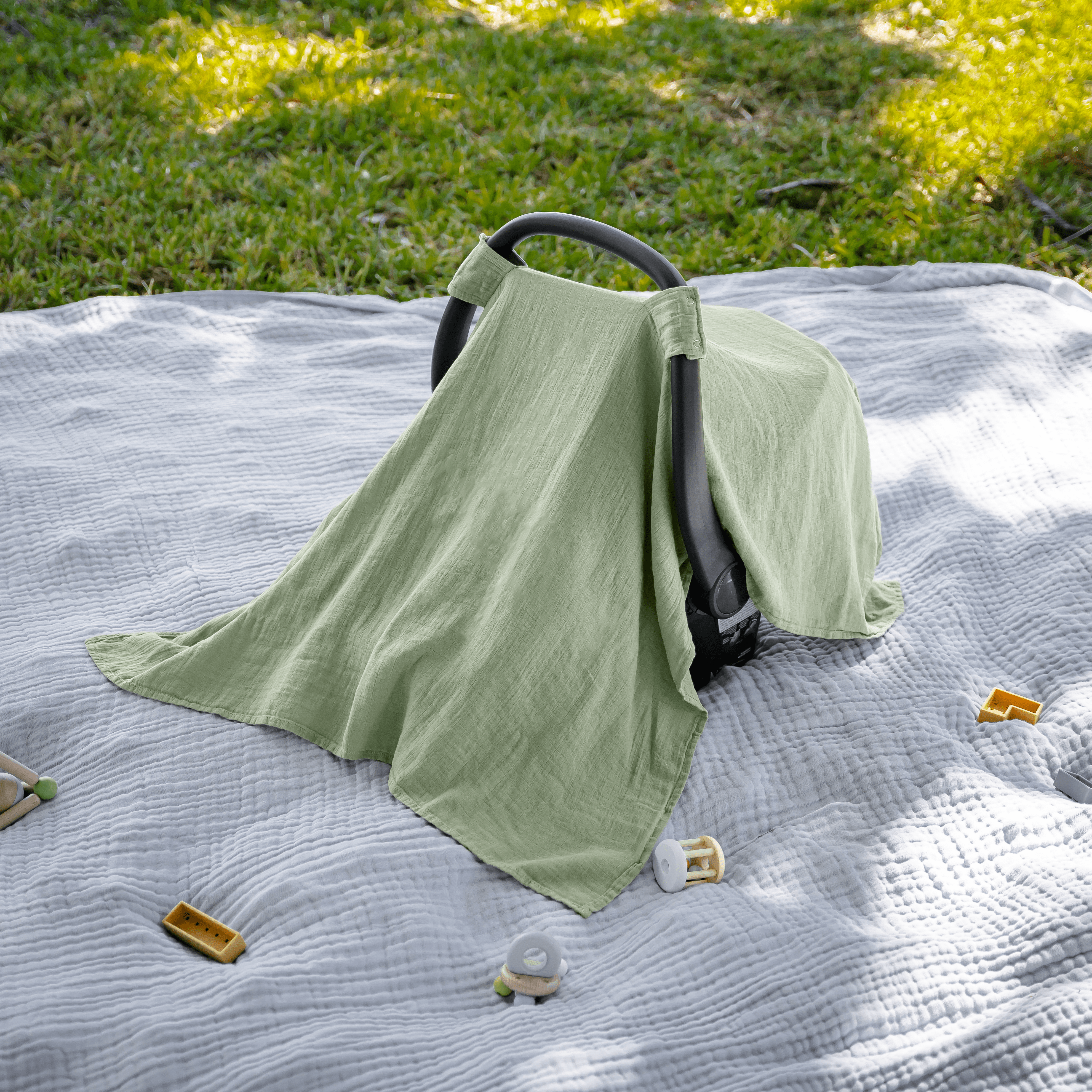 Muslin Baby Car Seat Cover by Comfy Cubs - Sage