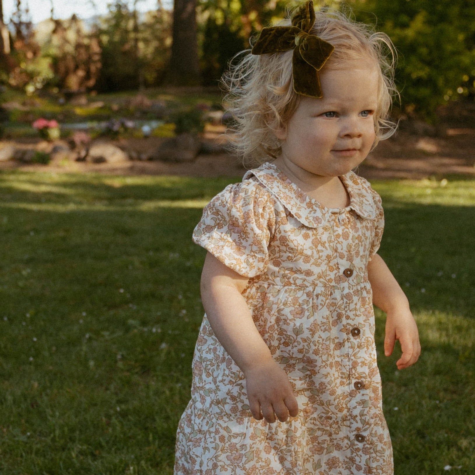 Organic Puff Sleeve Collar Dress - Tuscan Bloom