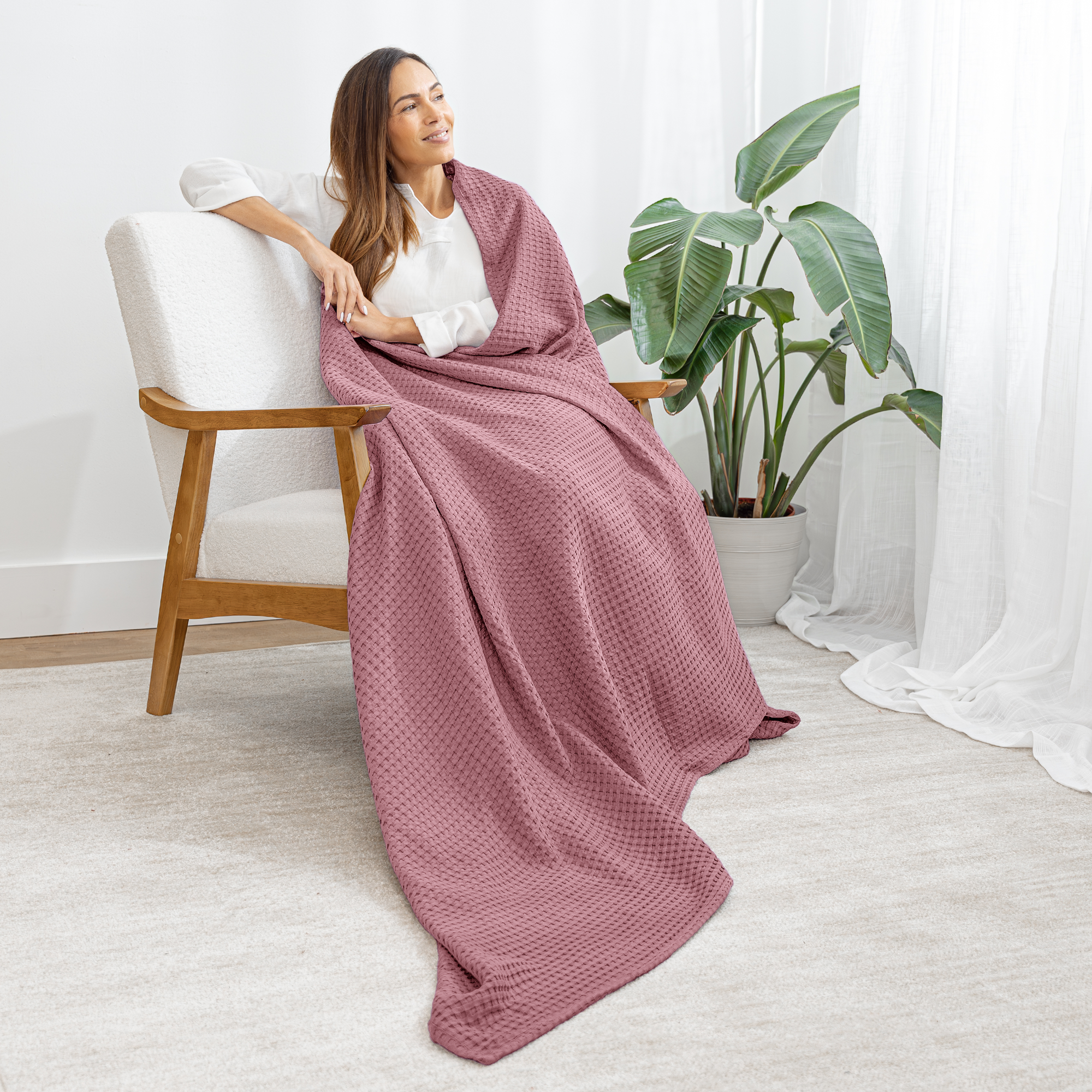 Adult Waffle Blankets in Mauve