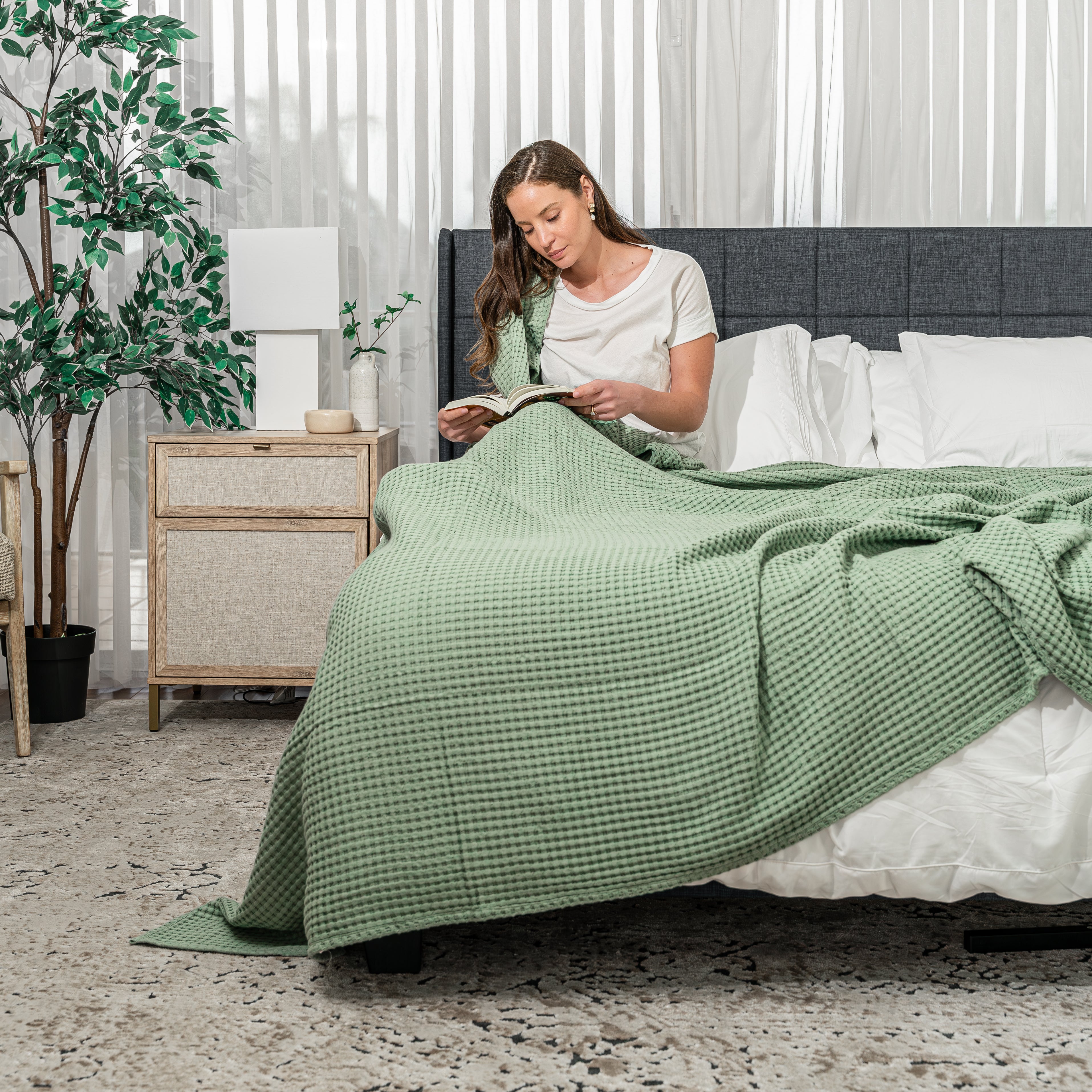 Adult Waffle Blankets in Sage