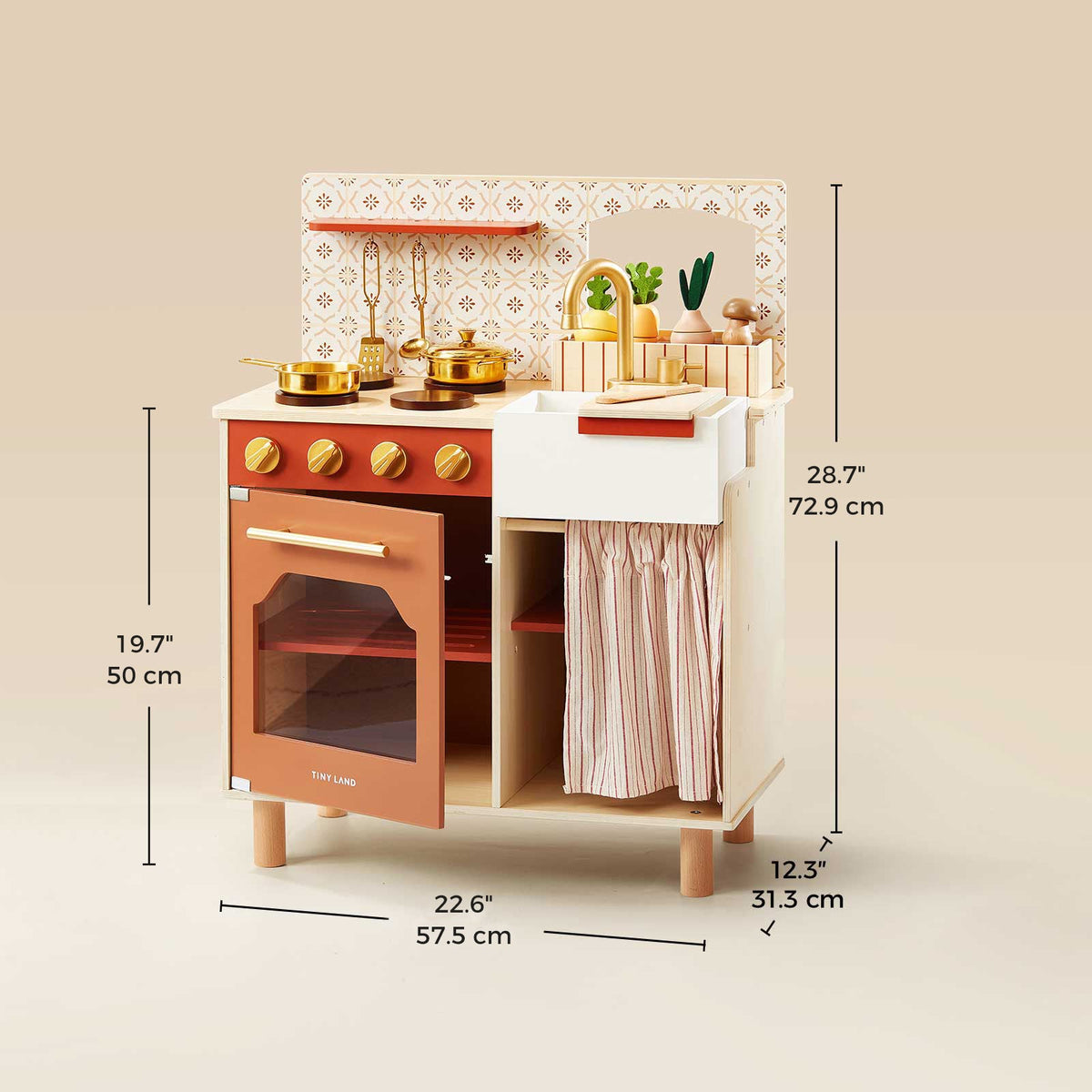 Tiny Land® Wooden Play Kitchen for Toddlers - Honey Kitchenette Pretend Cooking Set