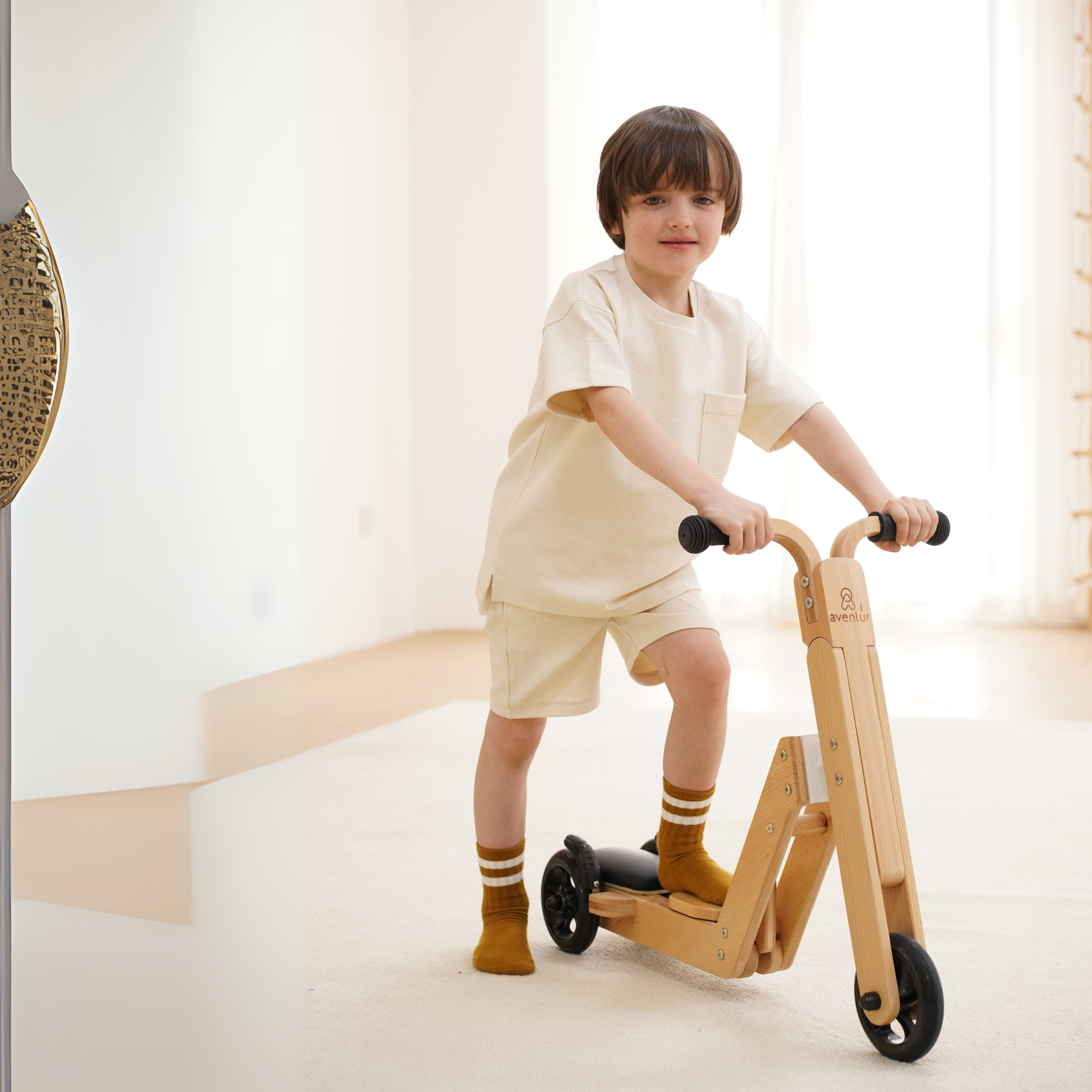 Juneberry 2-in-1 Wooden Scooter & Ride-On Toy for Toddlers