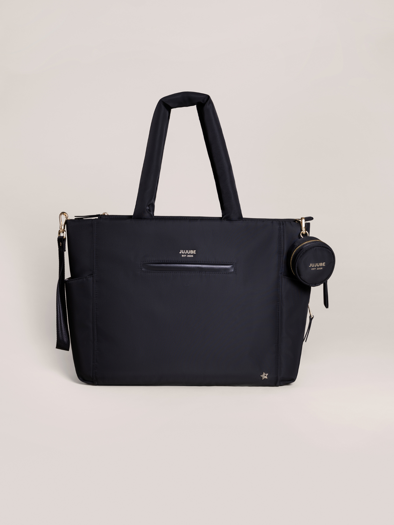 Utility-Strap Tote Diaper Bag - Black