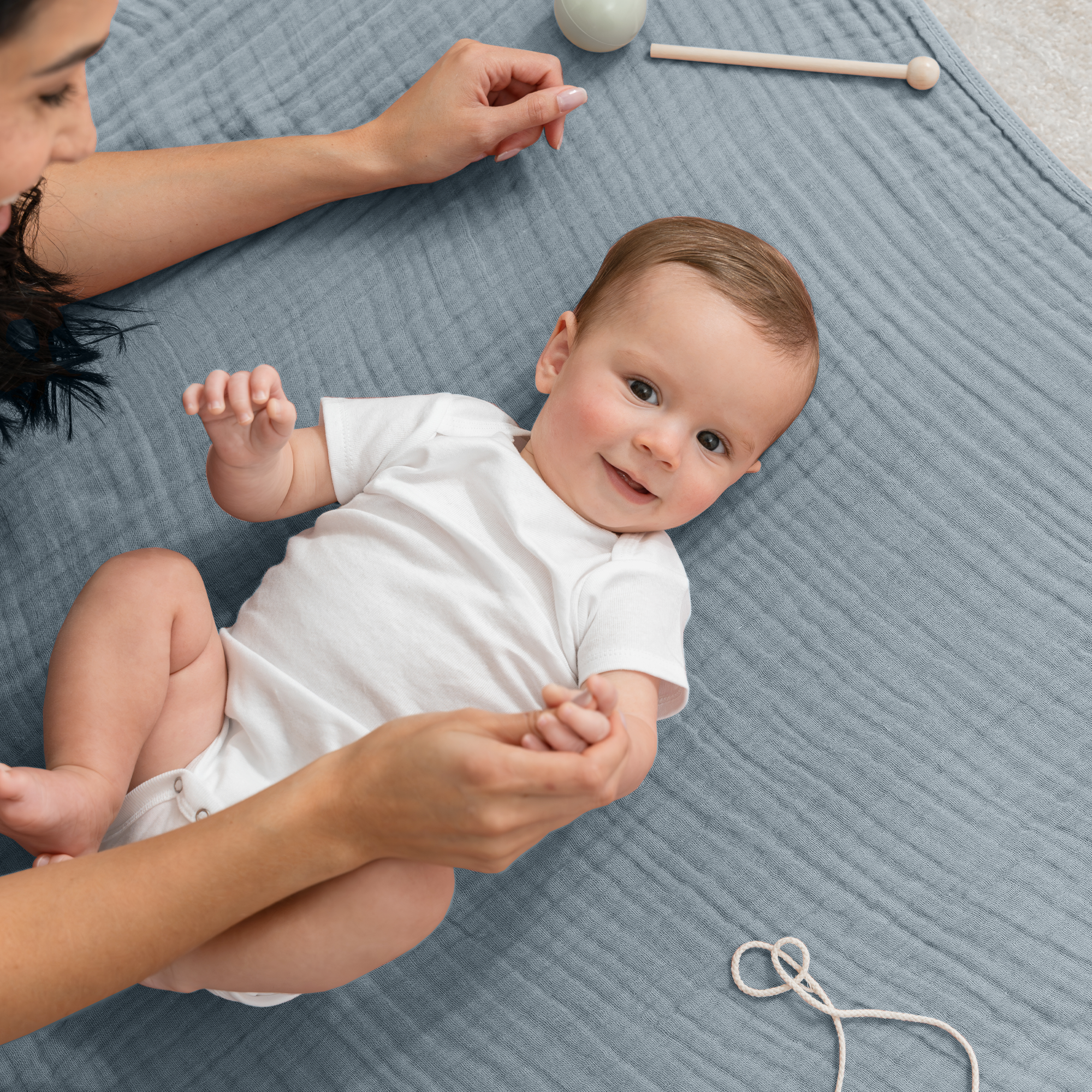 Baby Muslin Blanket by Comfy Cubs in Pacific Blue