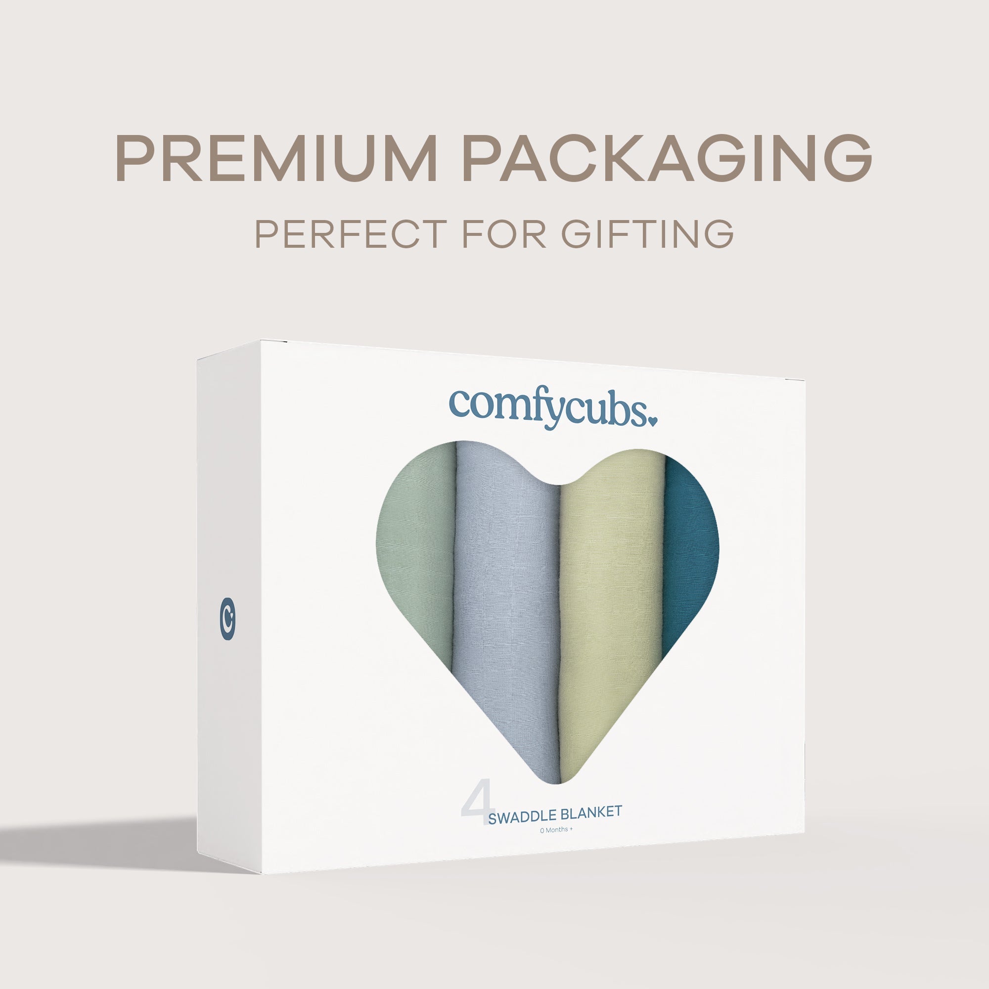 Muslin Swaddle Blankets 47” x 47” in Sage, Pacific Blue, Fern, Neptune, 4 Pack