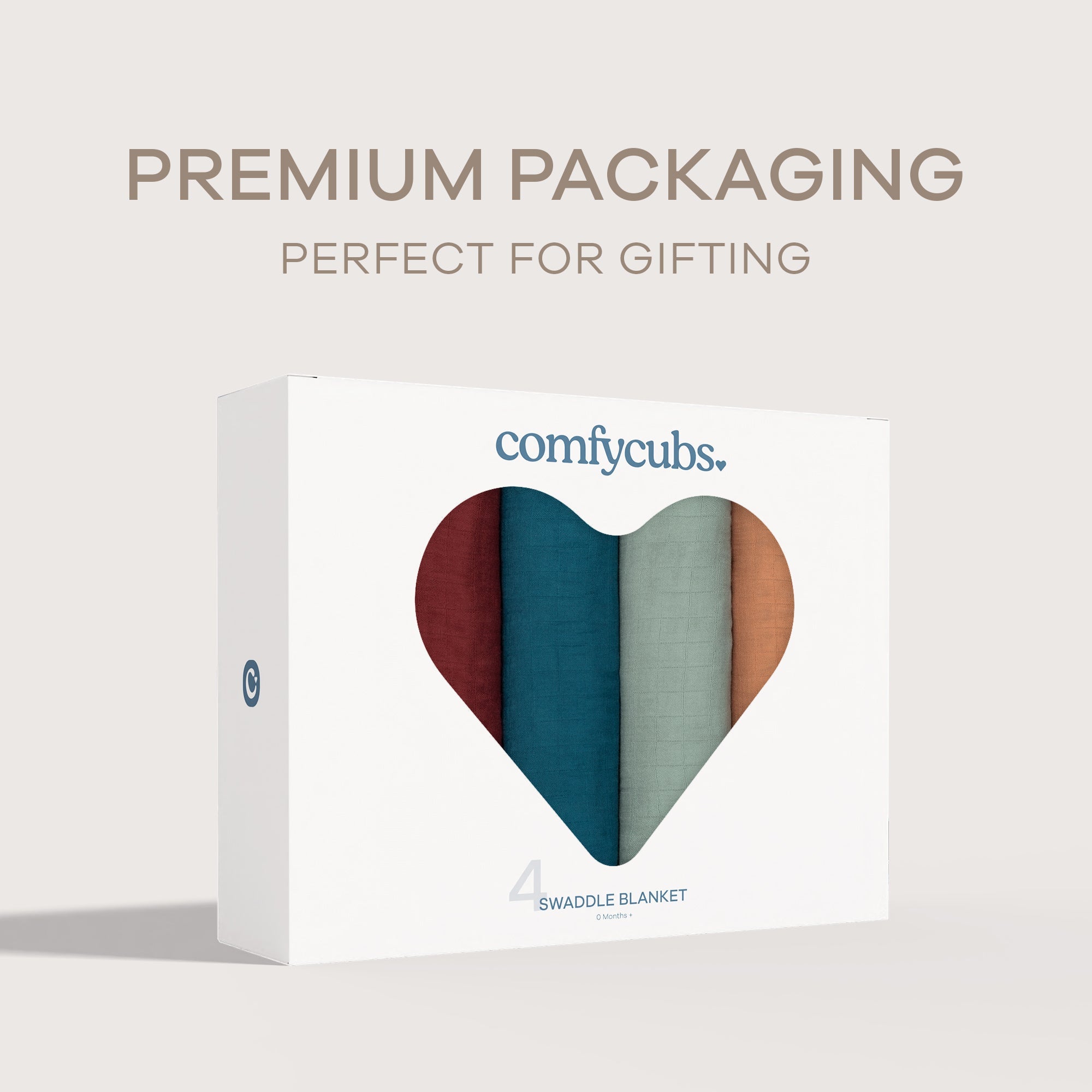 Muslin Swaddle Blankets 47” x 47” in Wine, Neptune, Fern, Caramel, 4 Pack