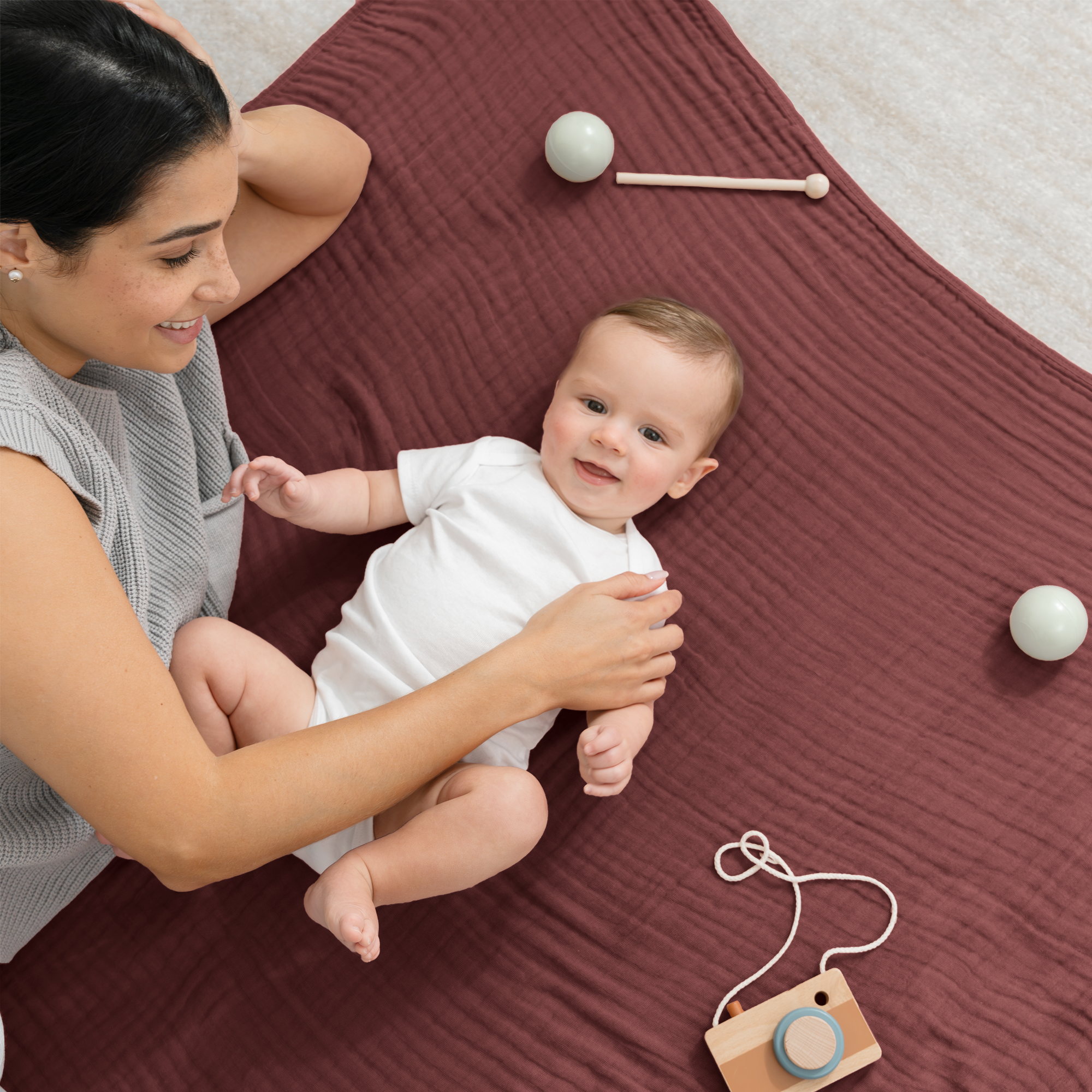 Baby Muslin Blanket by Comfy Cubs in Wine