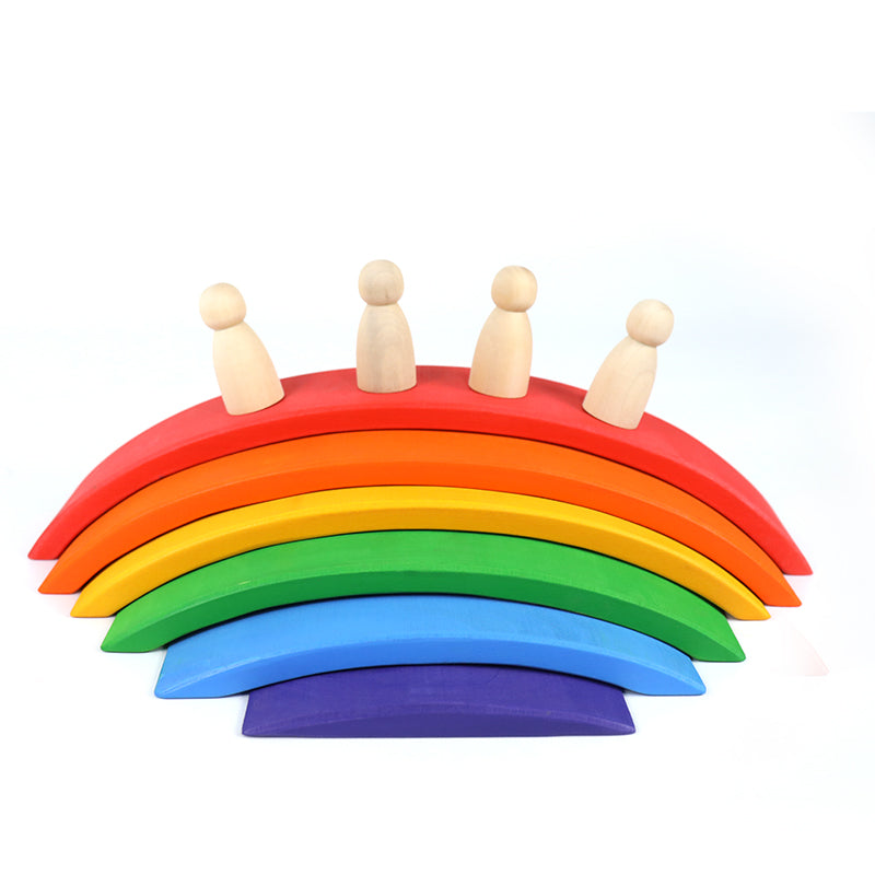 **Pre-order (Ships in 2-3 Weeks)**6-Piece Basswood Rainbow Bridge Building Blocks| Painted & Hand-Stained