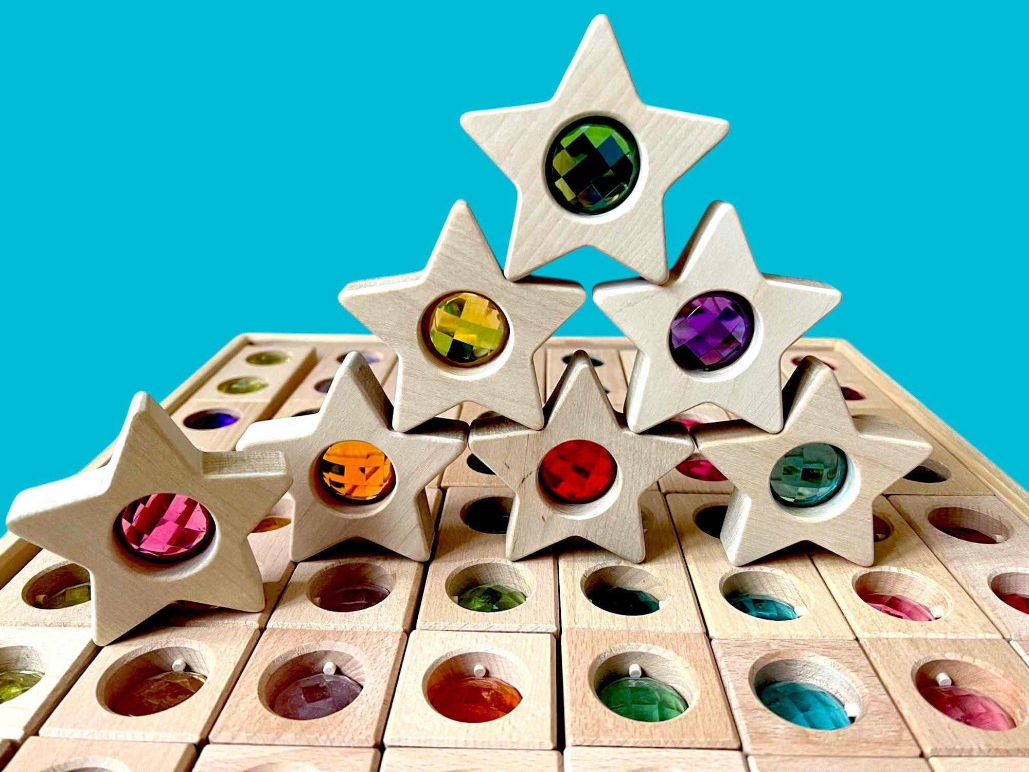 **Pre-Order (Ships in 2–3 Weeks)**12 PCS Wooden Gemmed Stars Blocks Set