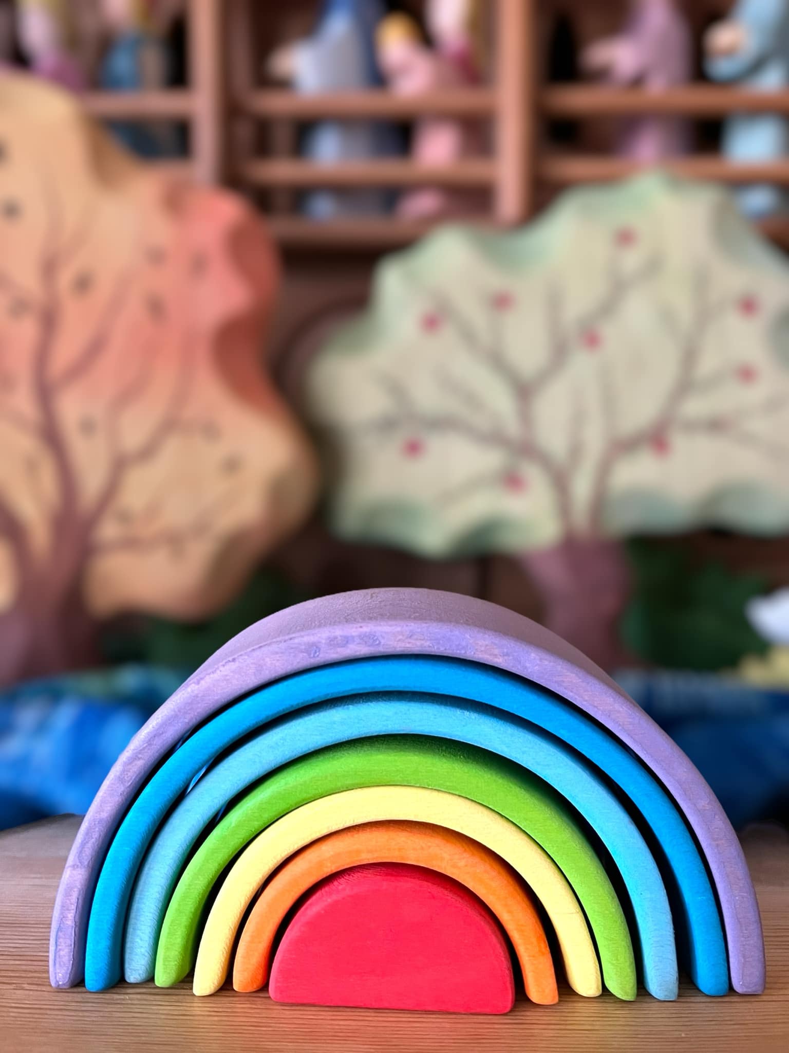 **Pre-order (Ships in 2-3 Weeks)**7 Pcs STAINED Mini Wooden Rainbow Stacker in Stained Purple Sunset Color