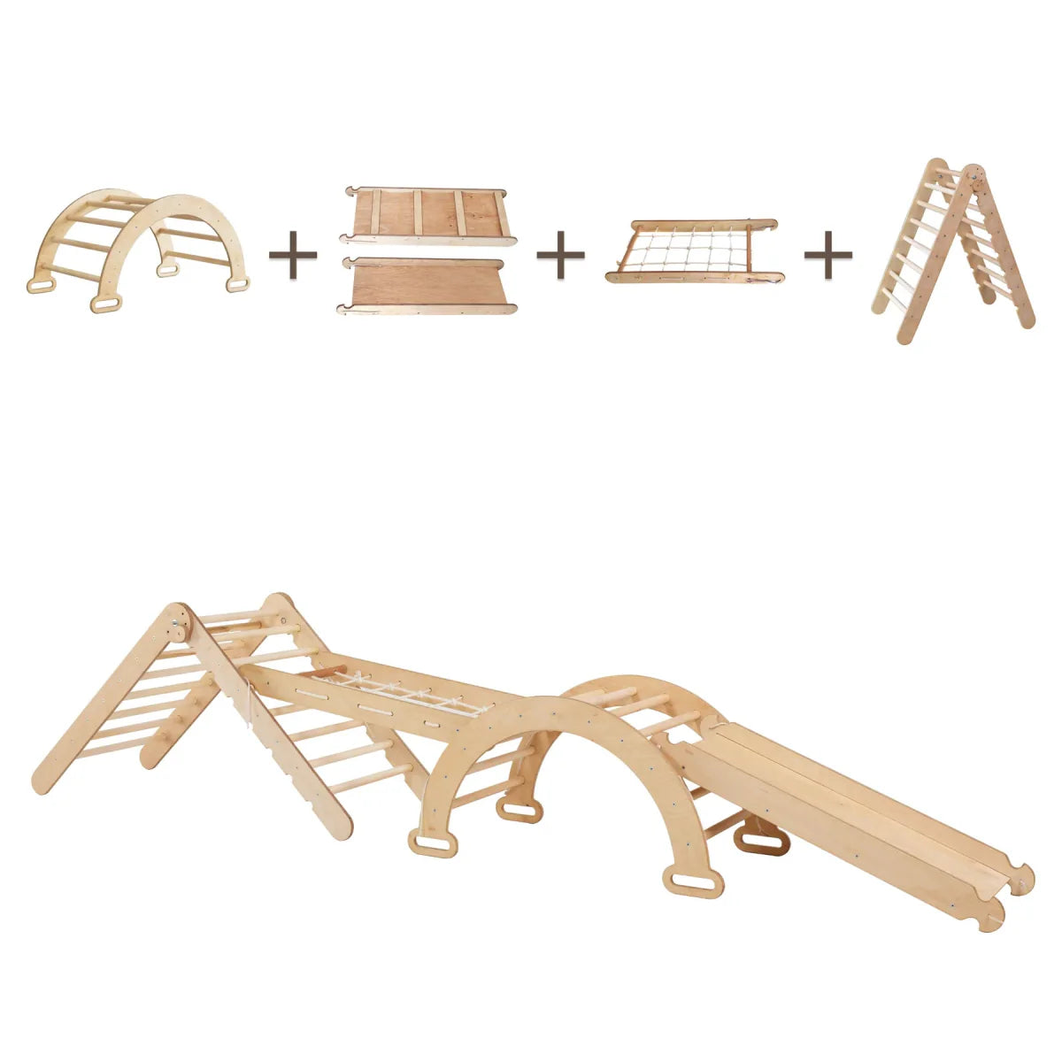 5in1 Montessori Climbing Set: Triangle Ladder + Climbing Arch + Slide Board + Climbing Net + Art Addition 5in1 Playsets Goodevas   