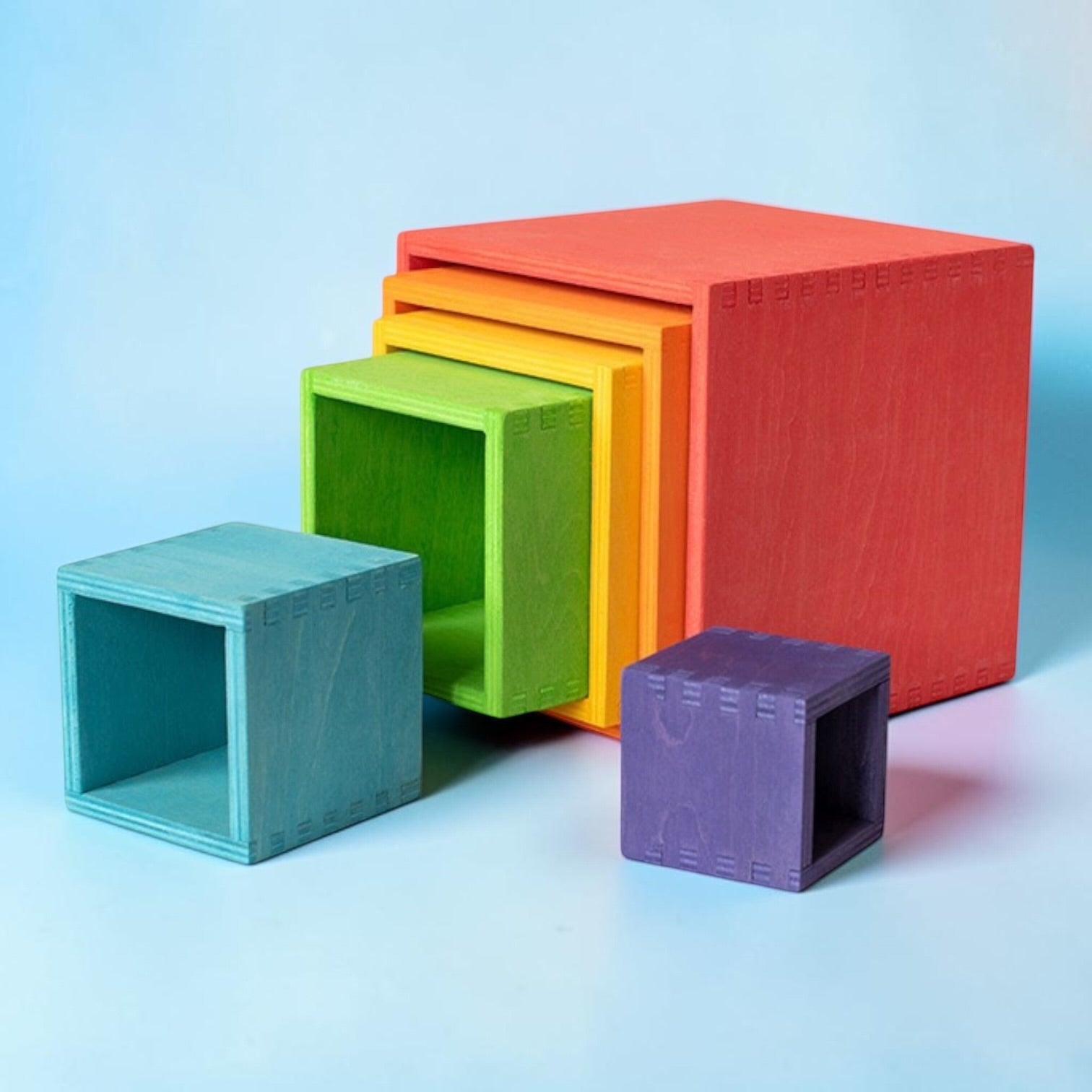 **Pre-order (Ships in 2-3 Weeks)**6-Piece Basswood Wooden Rainbow Nesting Box Set | Painted & Hand-Stained Finishes | Montessori Stacking Toy