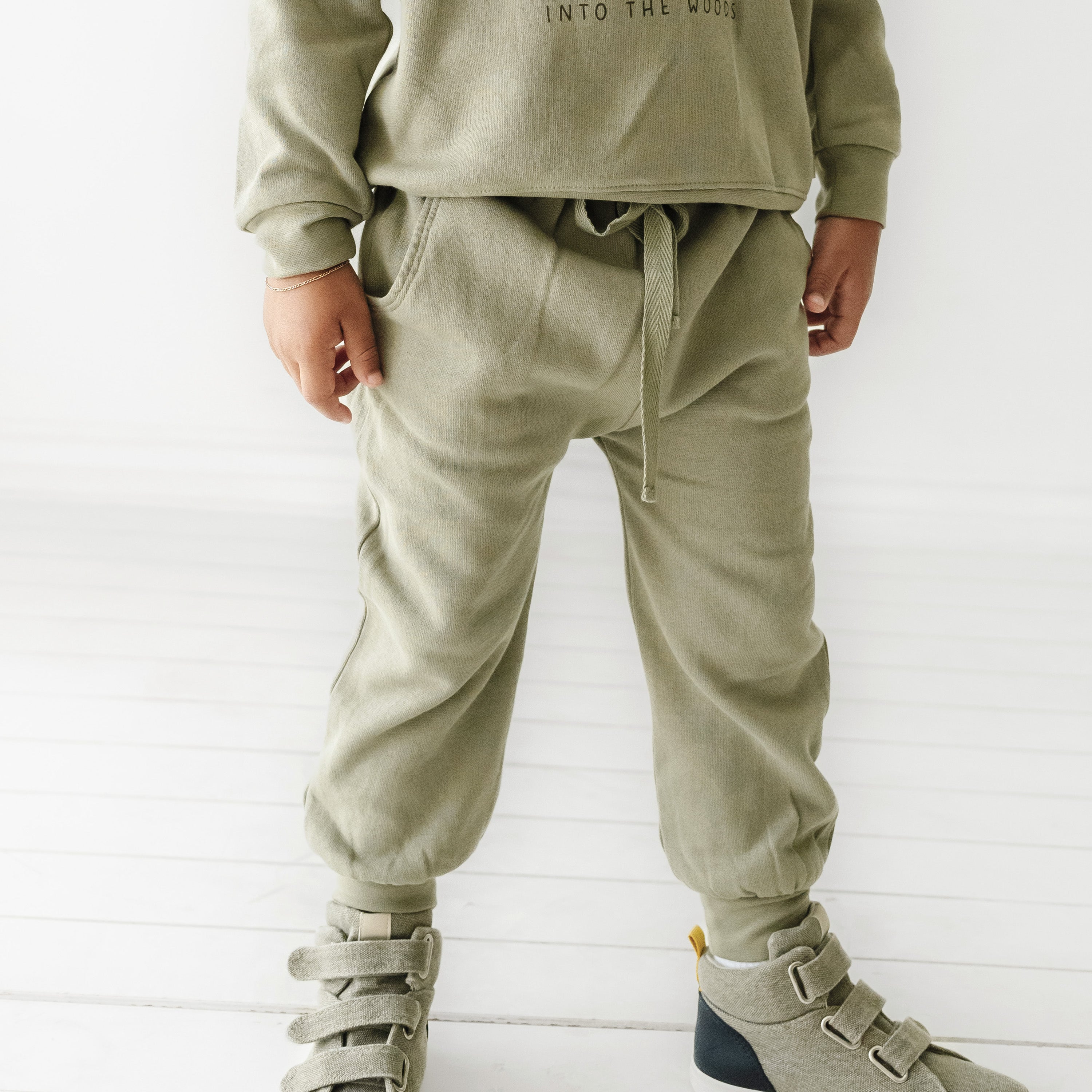 Organic Baby Toddler Jogger Pants - Olive Jogger Pants Makemake Organics   