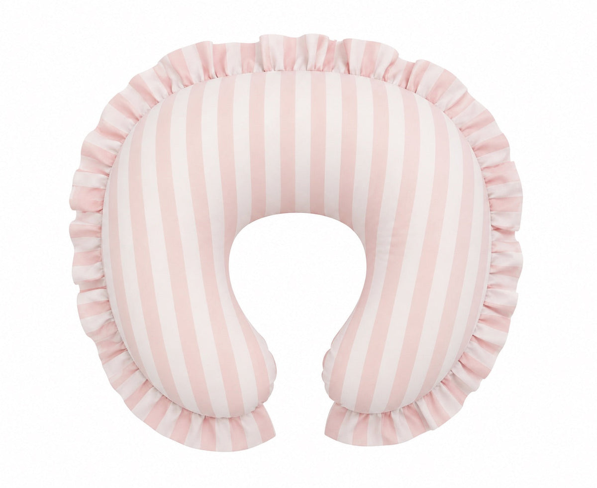Pink White Stripe Ruffle Nursing Pillow Cover