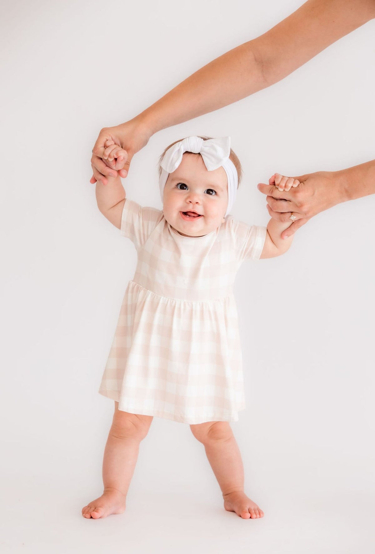 Neutral Gingham Twirl Bodysuit Romper