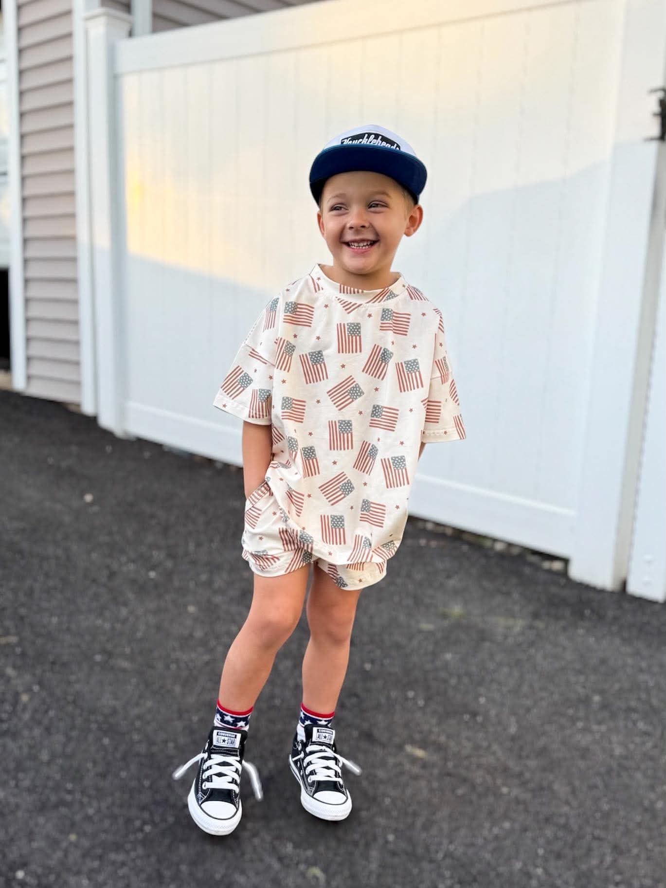 4th of July Flag Print Shorts Set - optional custom embroidery