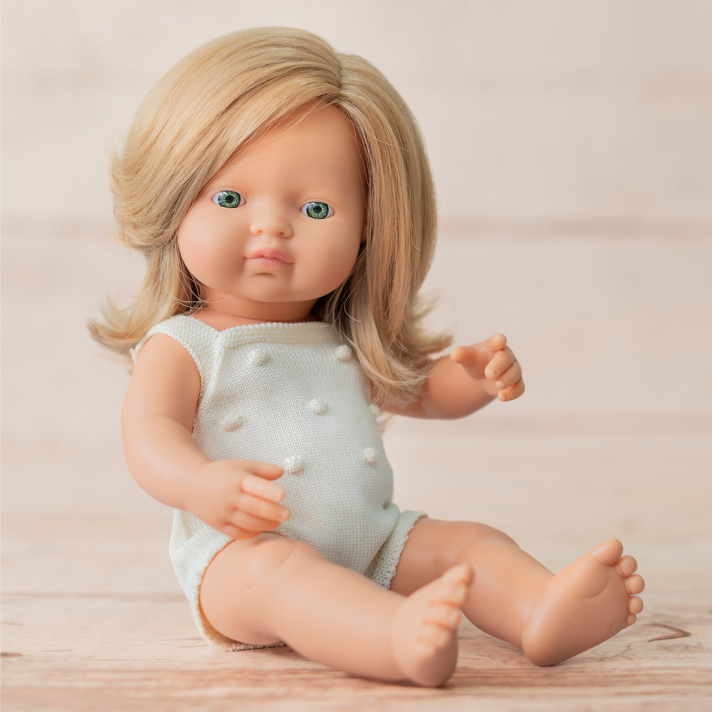 Baby Doll Blonde 15” Gift Box Set with Cream Romper Doll Clothing